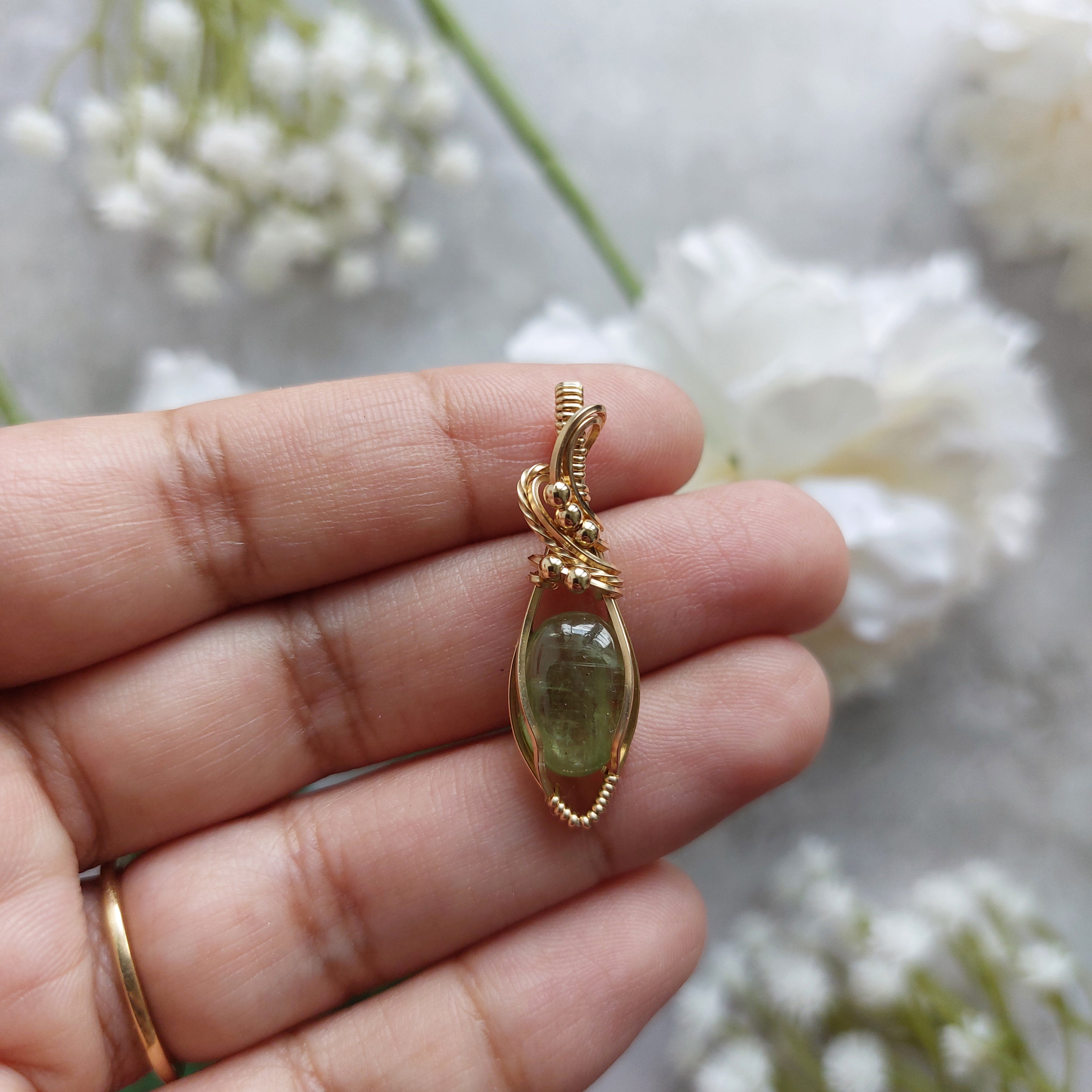 Green Kyanite Pendant – Wire Wrapped Gold Filled Necklace – Healing Crystal Jewelry