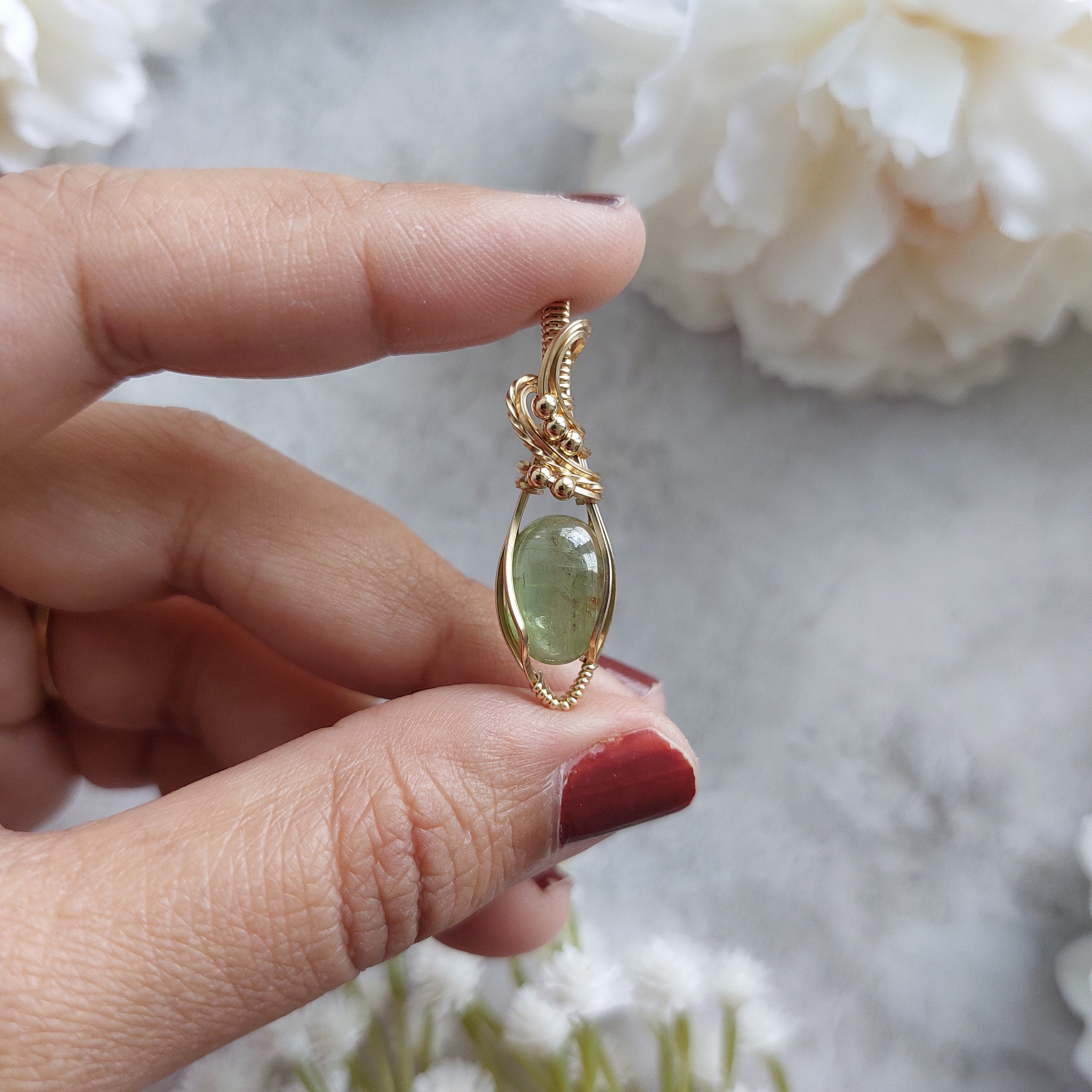 Green Kyanite Pendant – Wire Wrapped Gold Filled Necklace – Healing Crystal Jewelry