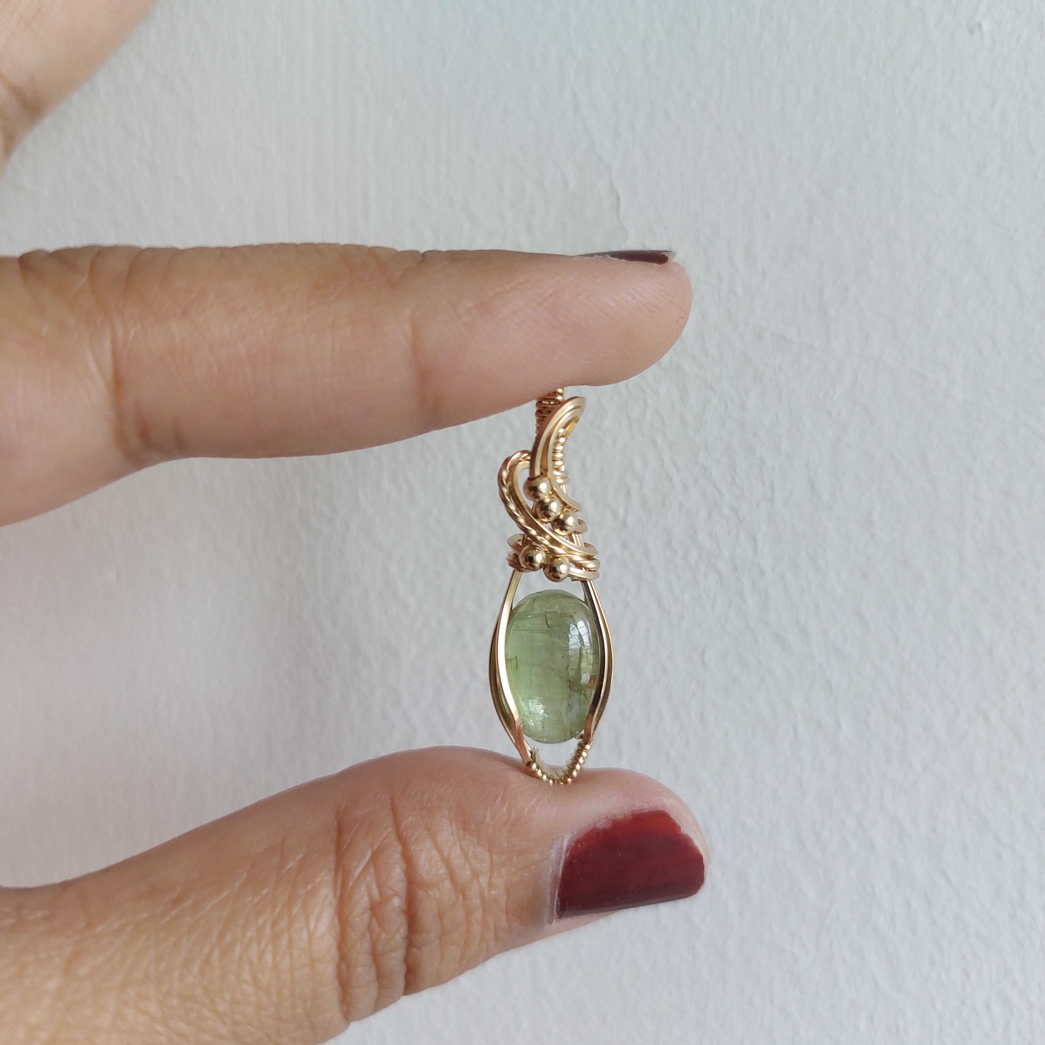 Green Kyanite Pendant – Wire Wrapped Gold Filled Necklace – Healing Crystal Jewelry