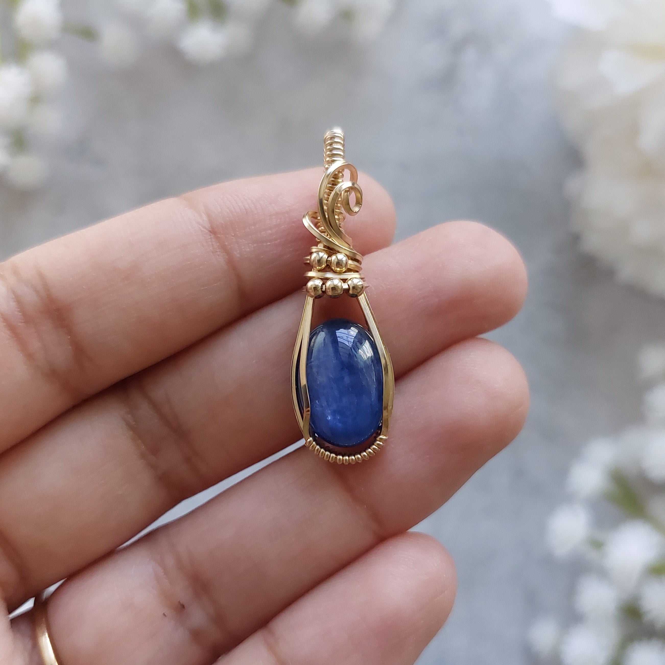Blue Kyanite Pendant | Gold-Filled handmade Wire Wrapped Jewelry