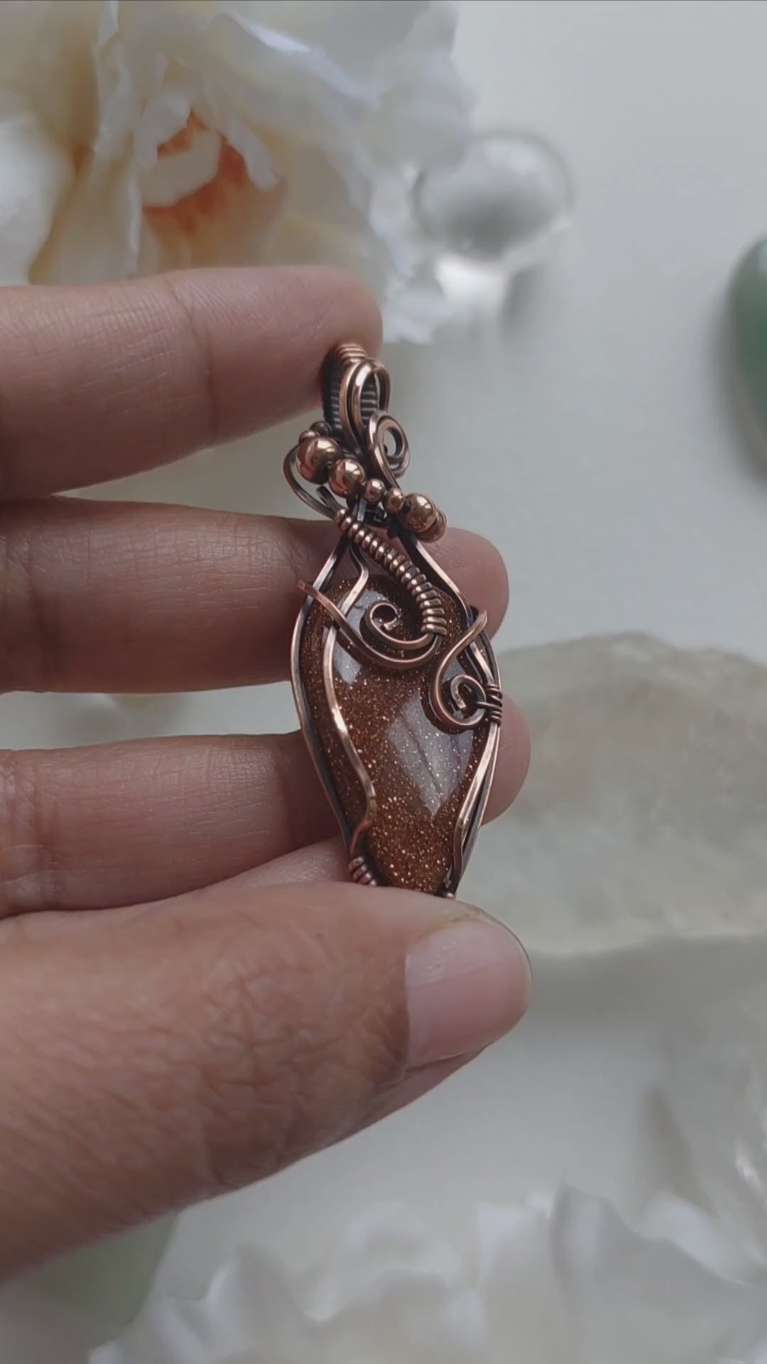 Goldstone (manmade stone) Copper Wire Wrapped pendant