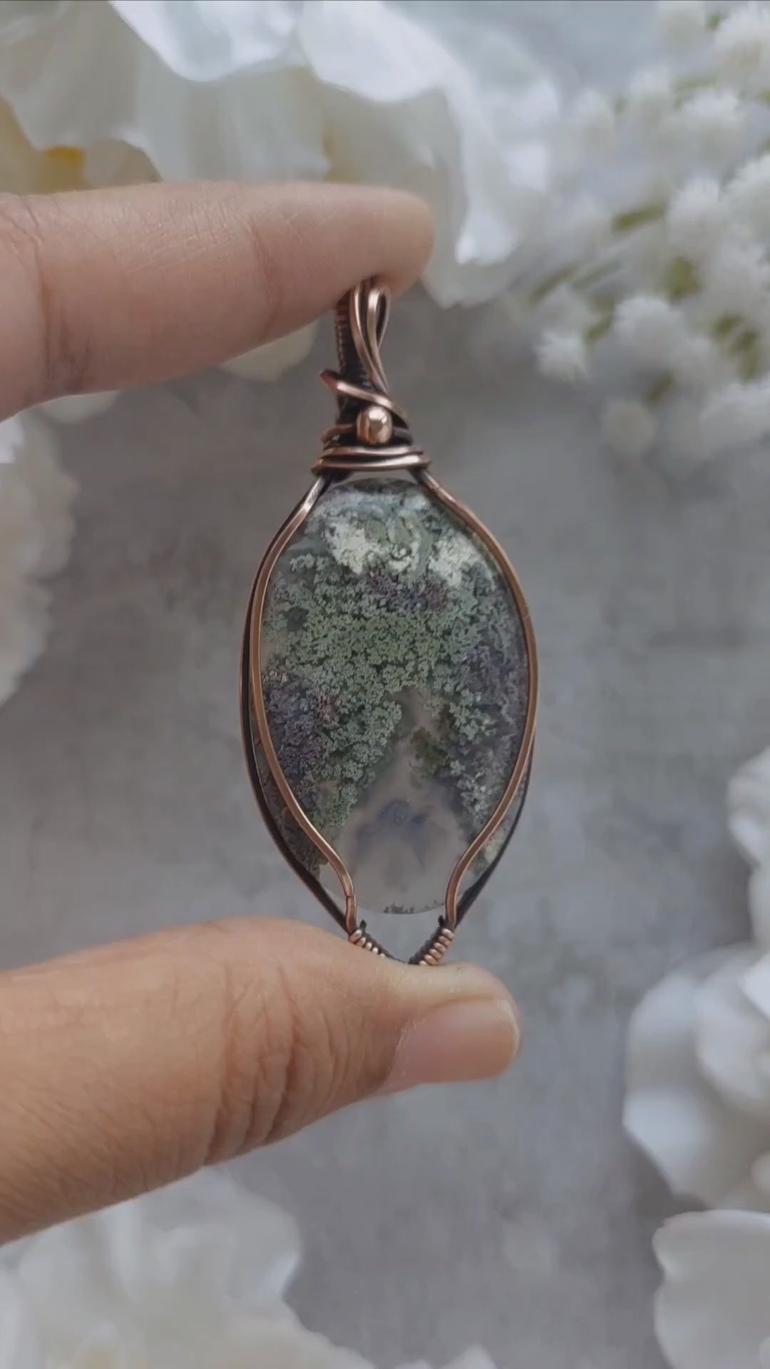 Moss Agate Copper Pendant – Earthy Wire Wrapped Necklace for Grounding, New Beginnings & Nature Lovers