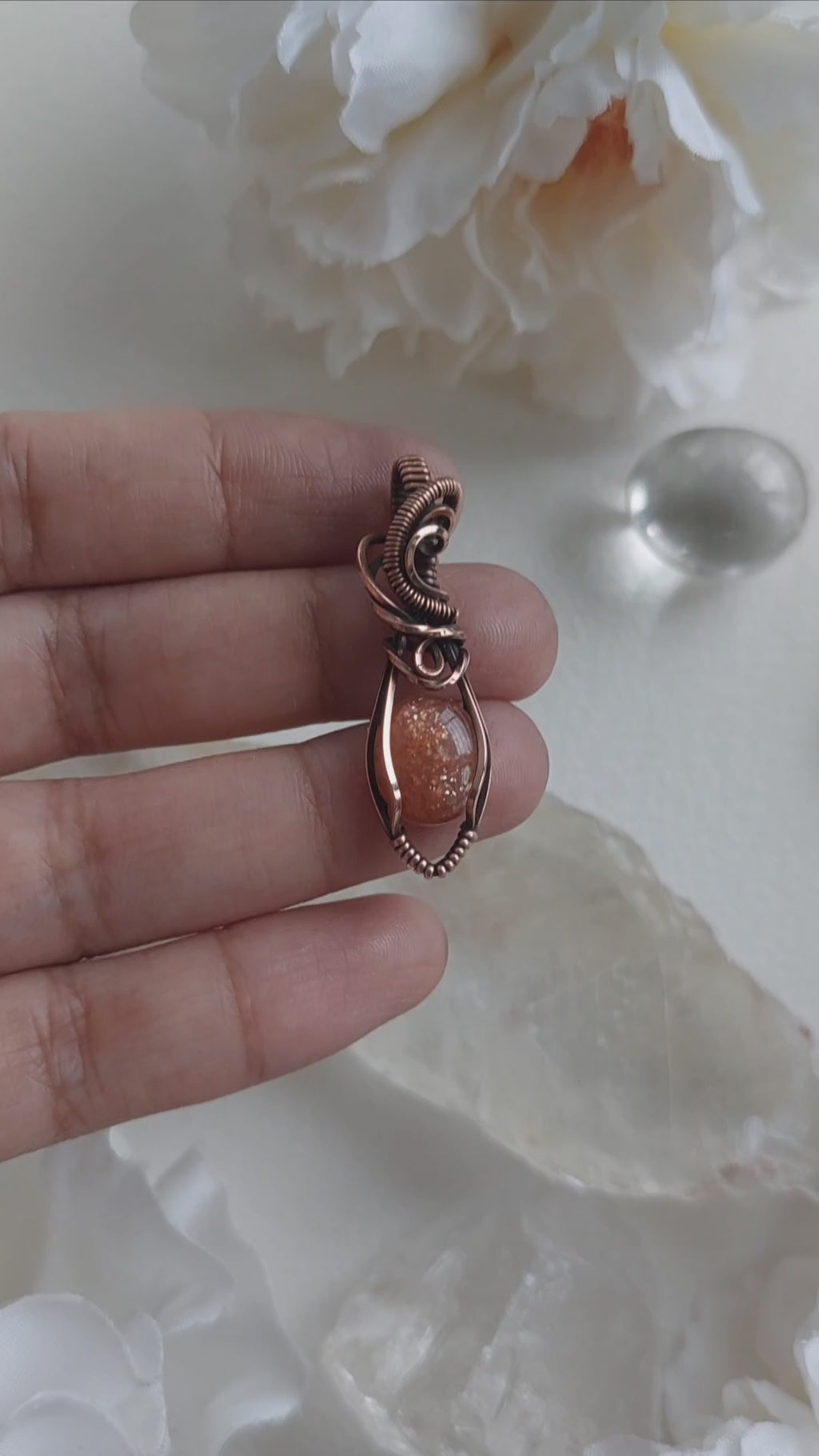 Sunstone Copper mini Wire Wrapped Pendant – Handmade Crystal Necklace for Joy, Confidence & Positive Energy