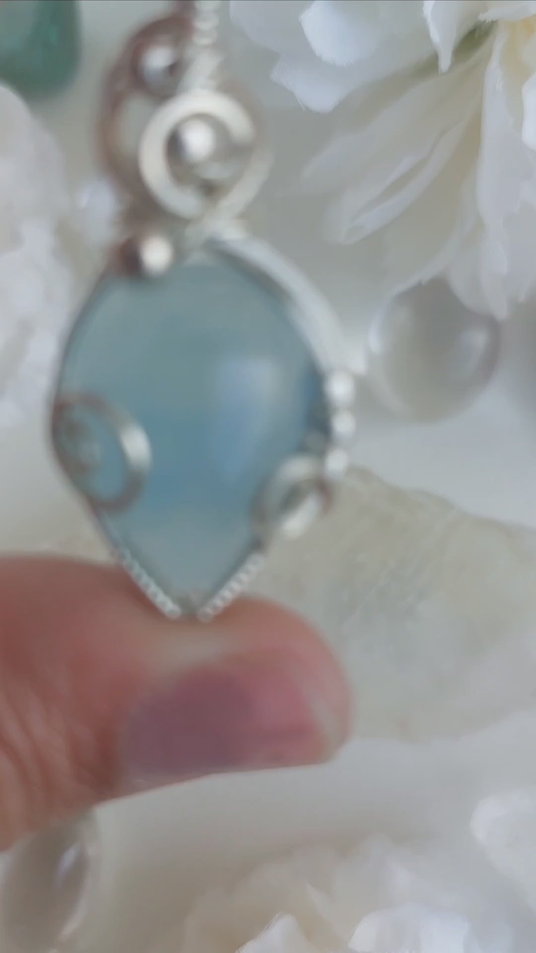 Aquamarine sterling silver wire wrapped handmade sterling silver pendant