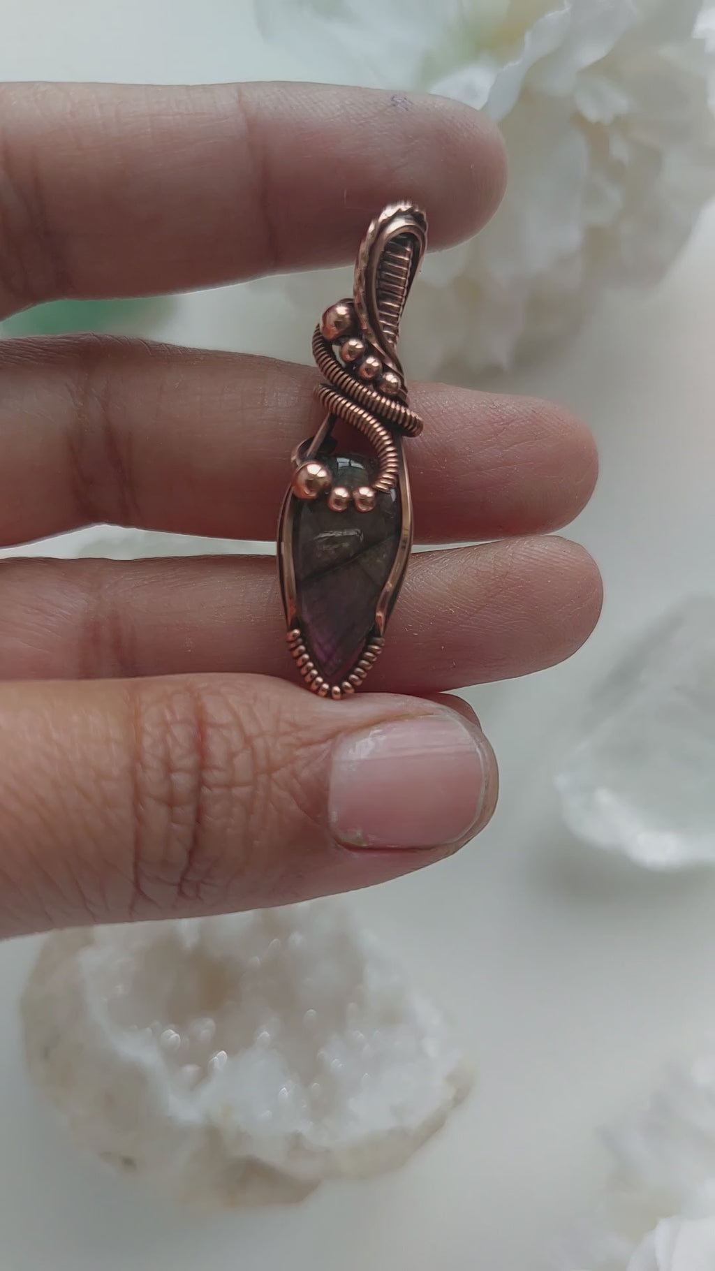 Purple Labradorite wire wrapped handmade copper mini pendant