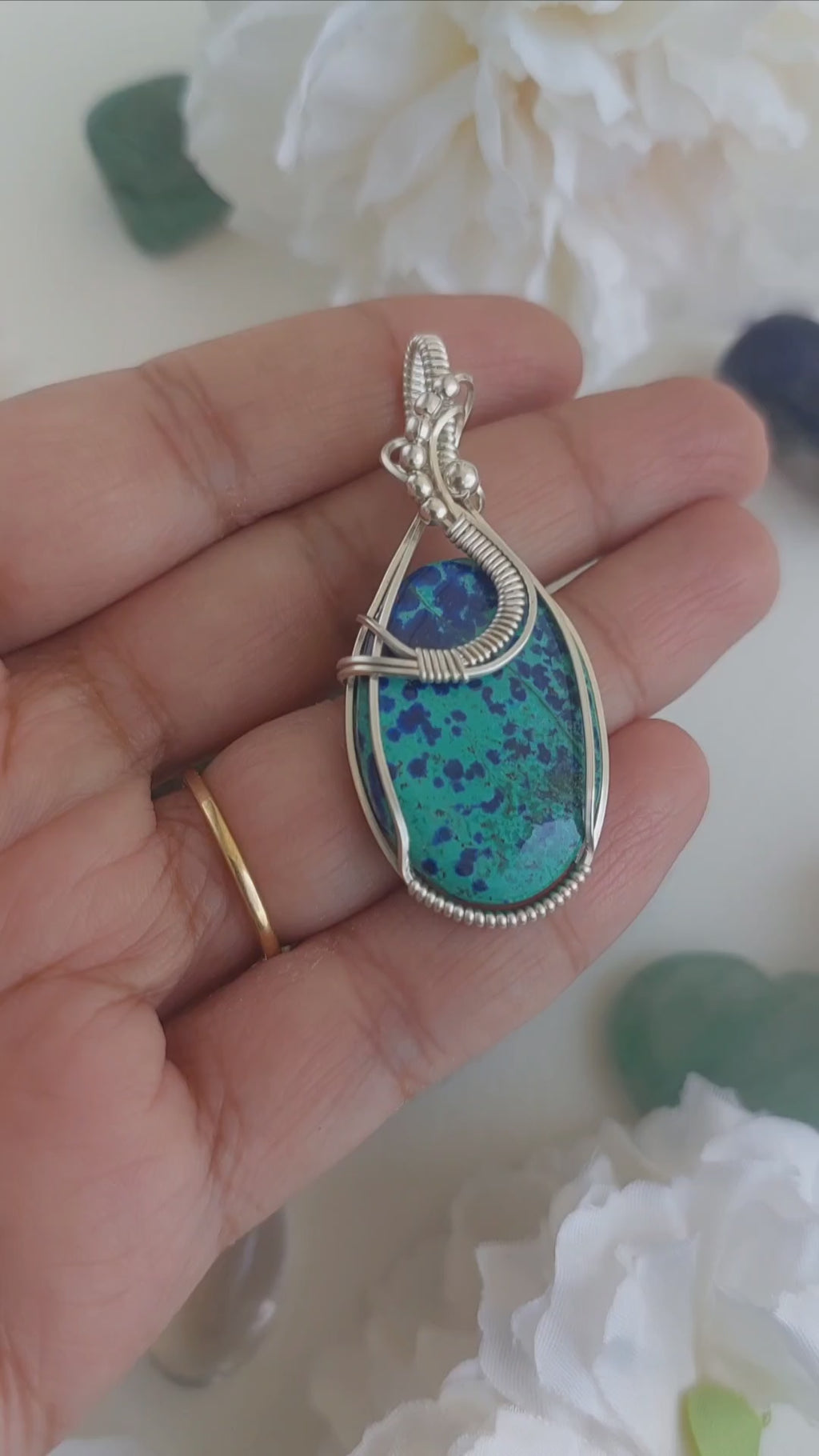 Bluebird Azurite sterling silver handmade Wire Wrapped pendant