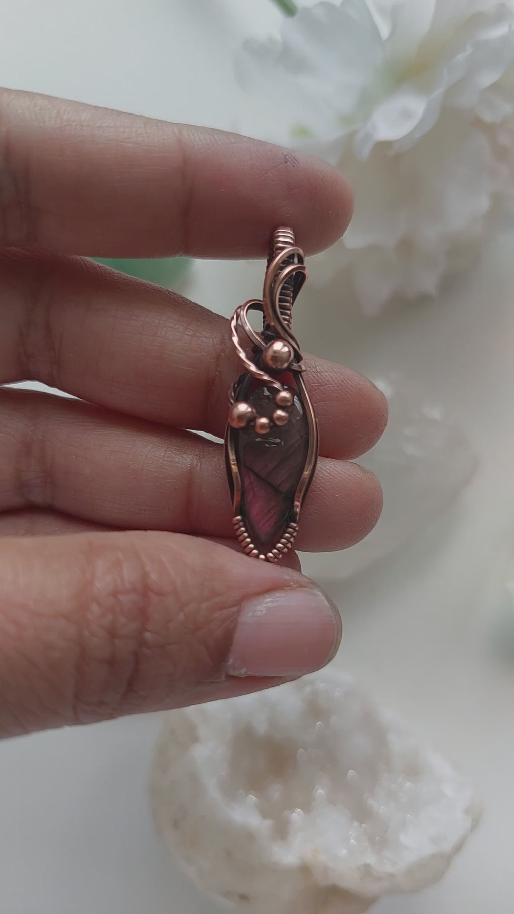 Purple Labradorite wire wrapped handmade copper gemstone mini pendant