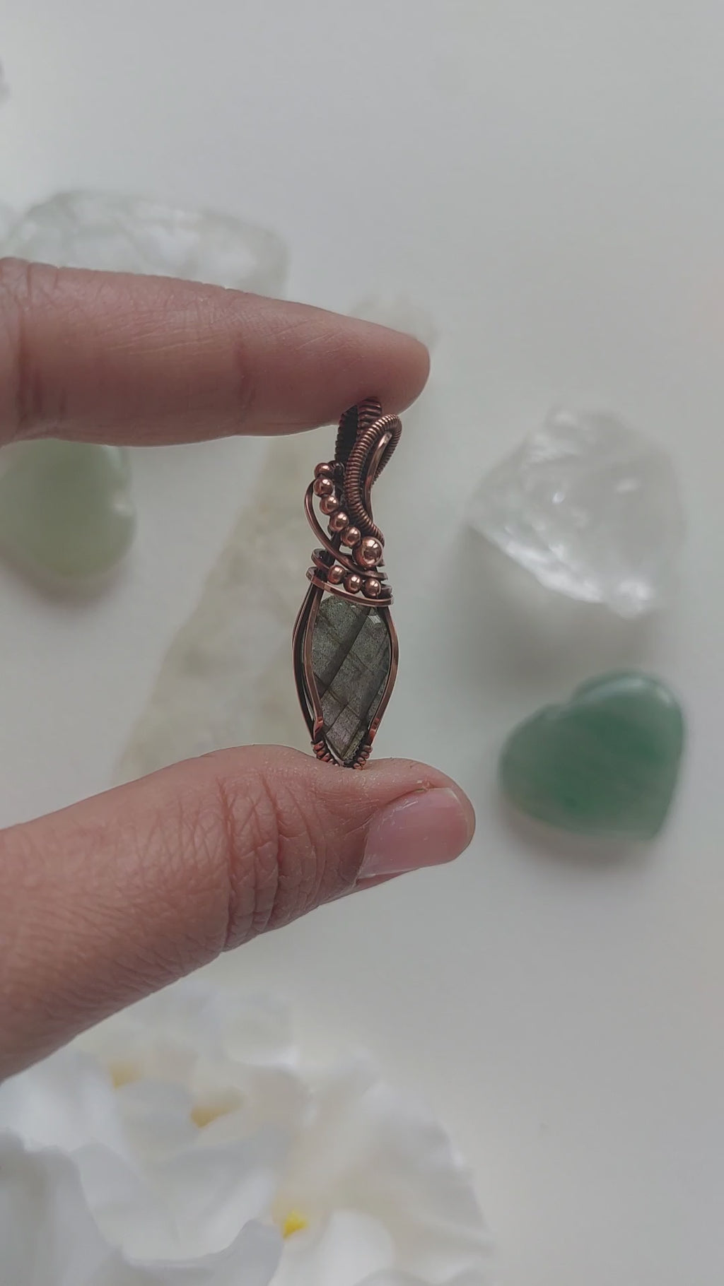 Purple Labradorite wire wrapped handmade copper semi precious stone mini pendant