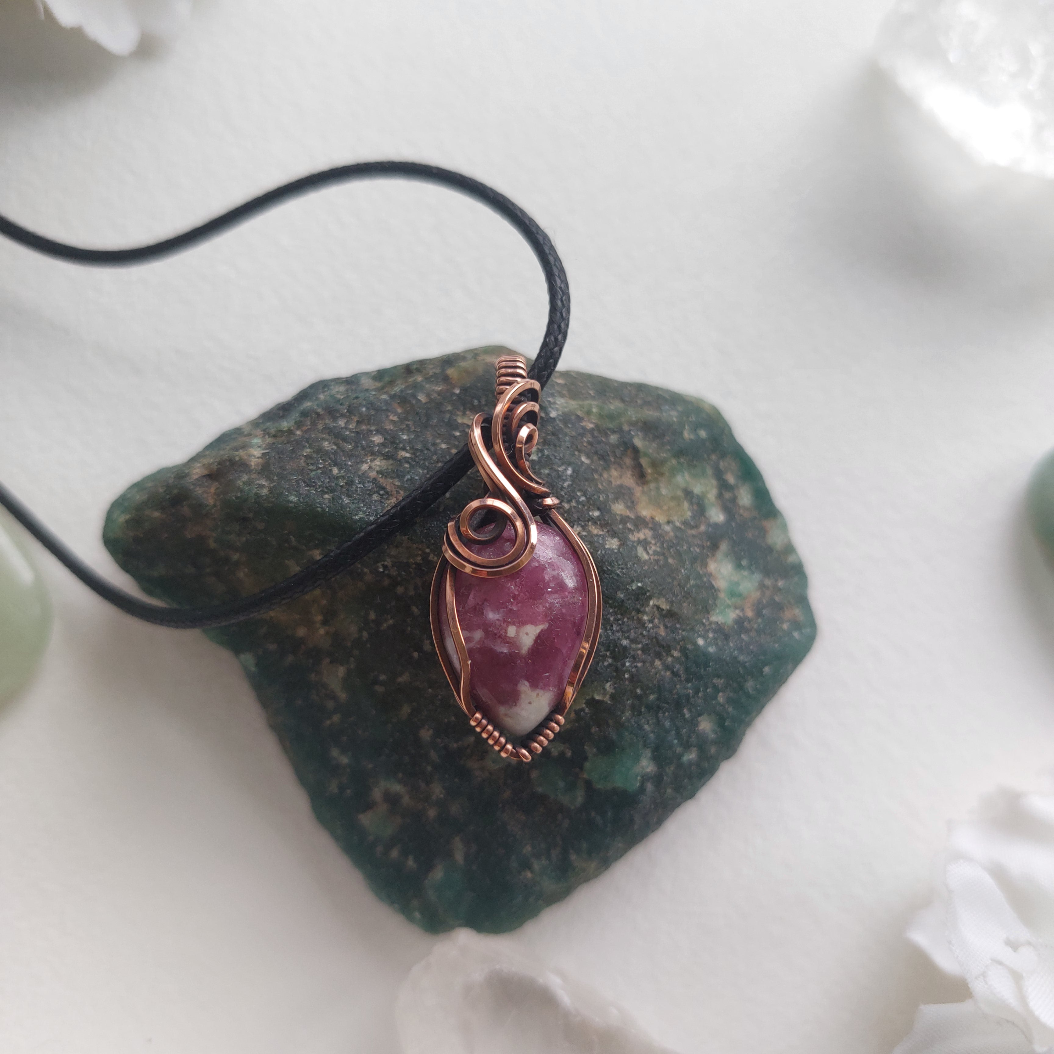 Lepidolite Copper mini Wire Wrapped Pendant – Handmade Crystal Necklace for Calm, Balance & Emotional Healing