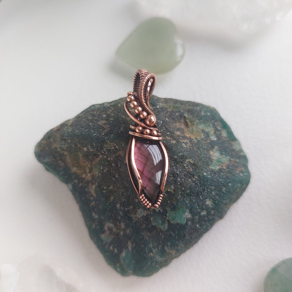 Purple Labradorite wire wrapped handmade copper semi precious stone mini pendant
