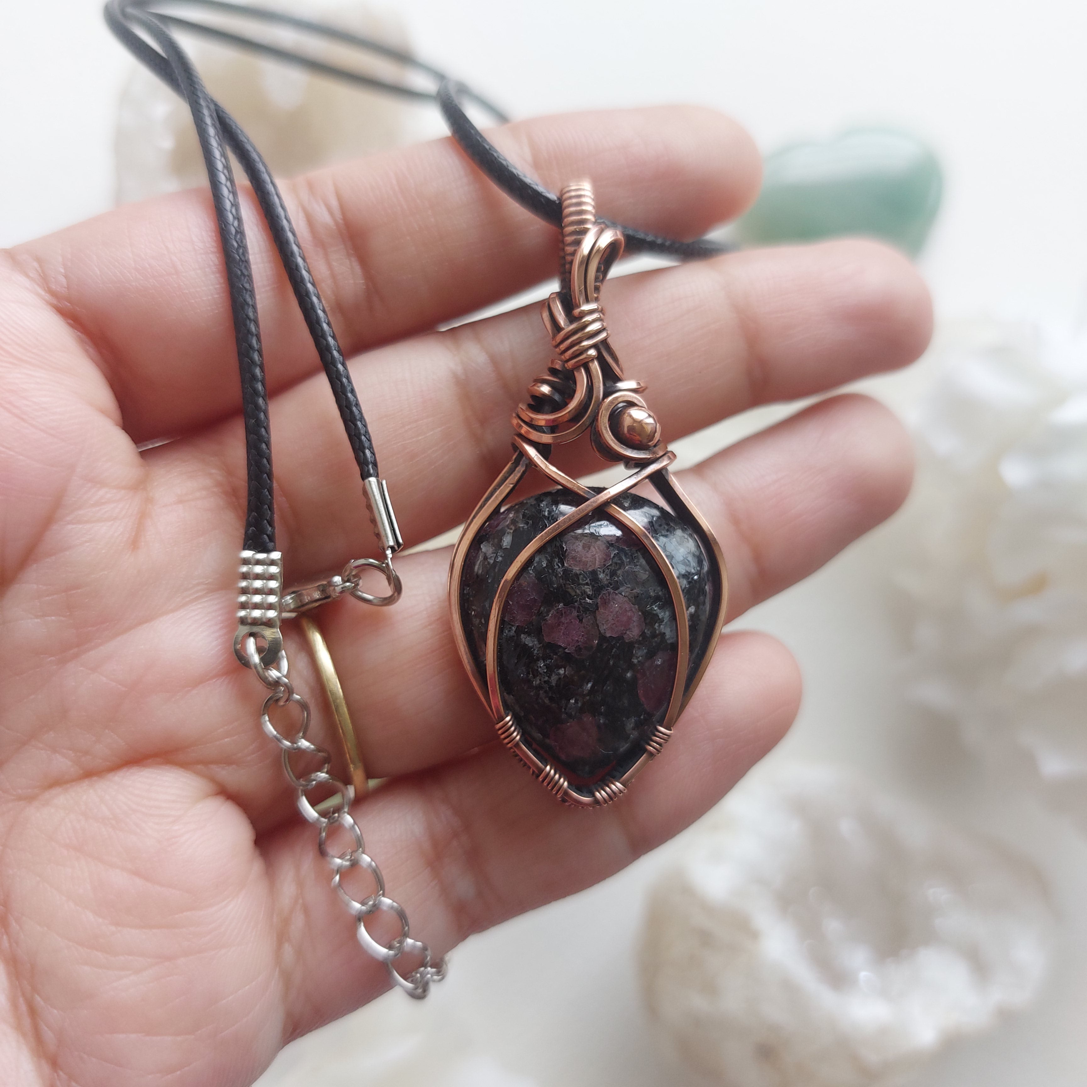 Ruby in Black Tourmaline Copper Pendant – Handmade Crystal Necklace for Protection & Passion