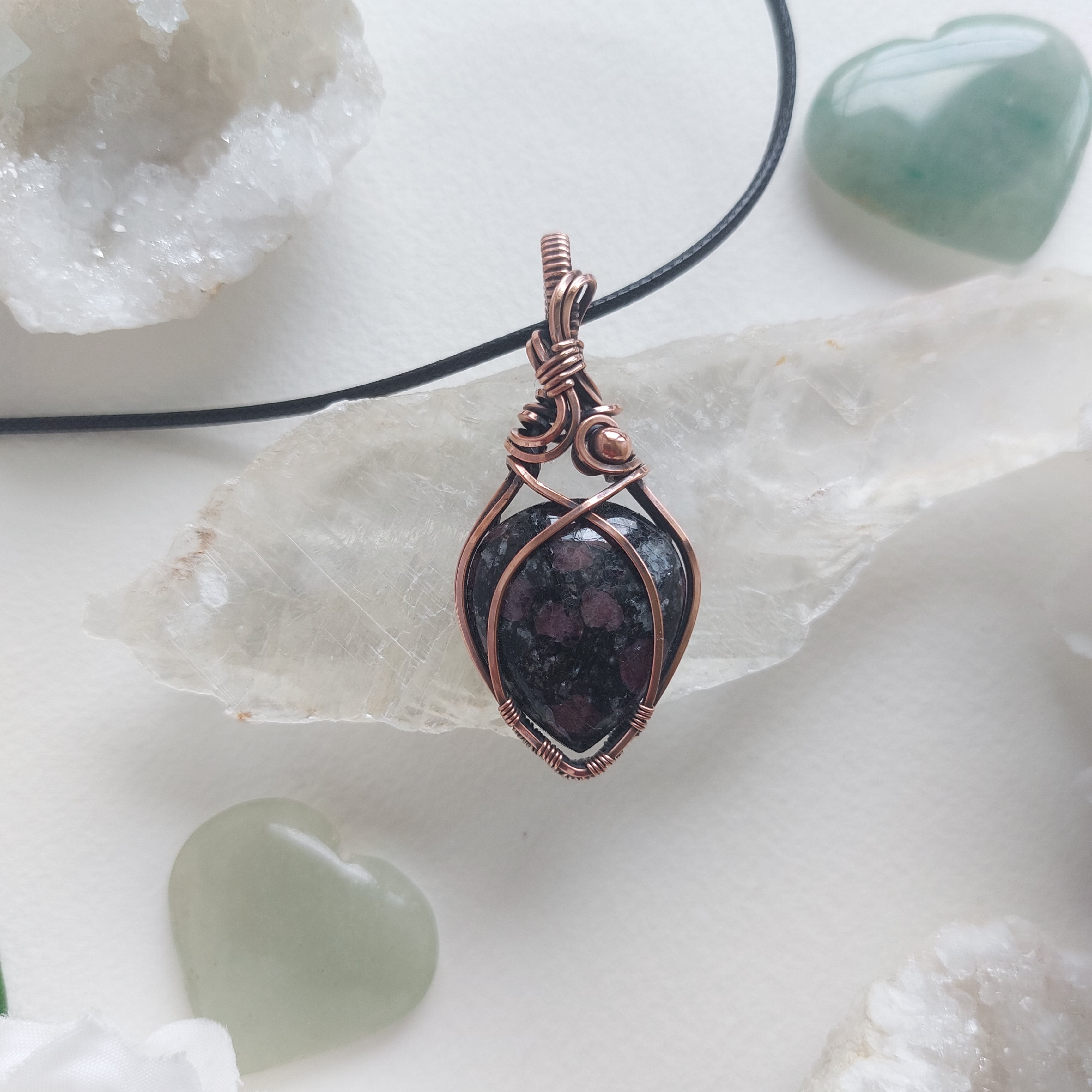 Ruby in Black Tourmaline Copper Pendant – Handmade Crystal Necklace for Protection & Passion
