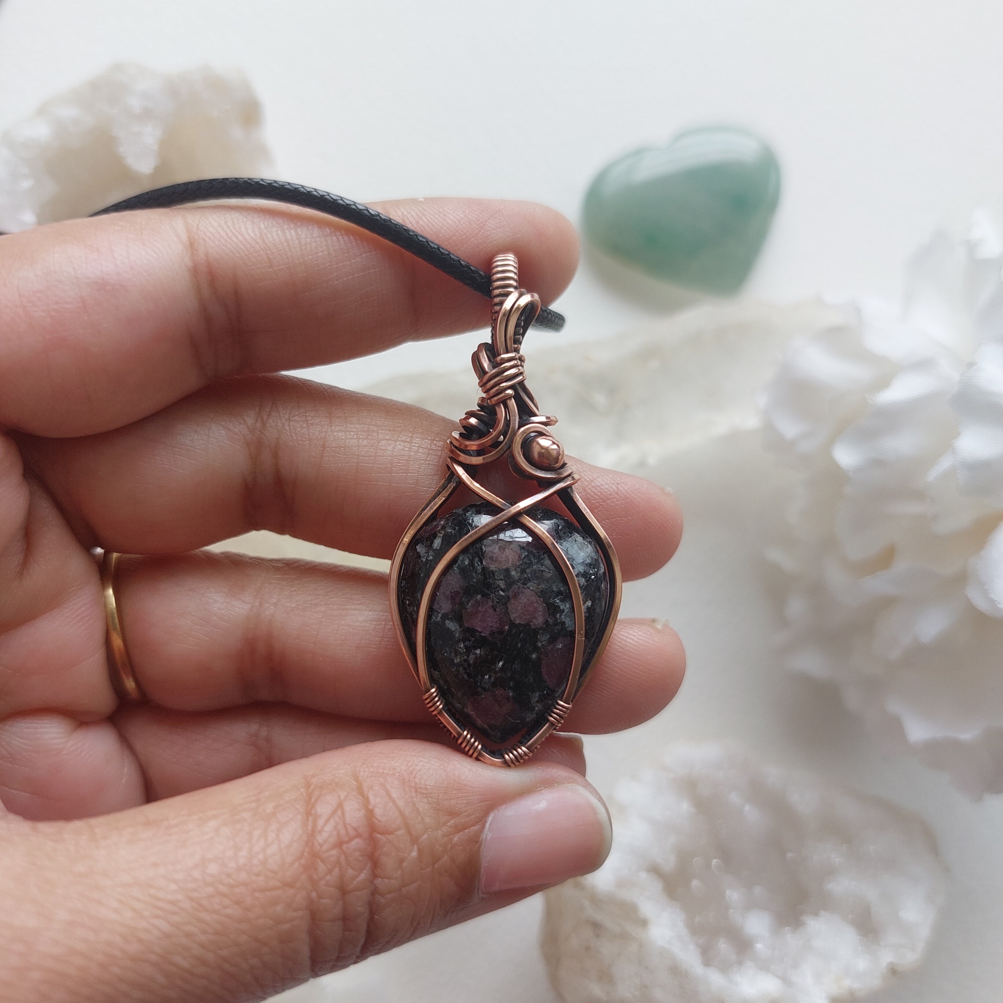 Ruby in Black Tourmaline Copper Pendant – Handmade Crystal Necklace for Protection & Passion