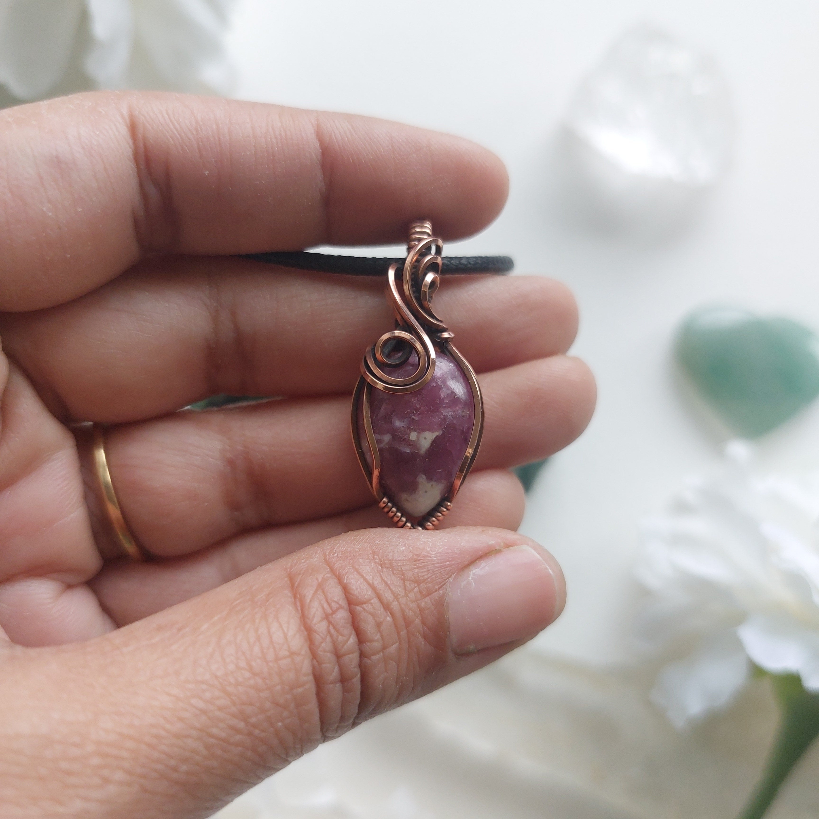 Lepidolite Copper mini Wire Wrapped Pendant – Handmade Crystal Necklace for Calm, Balance & Emotional Healing