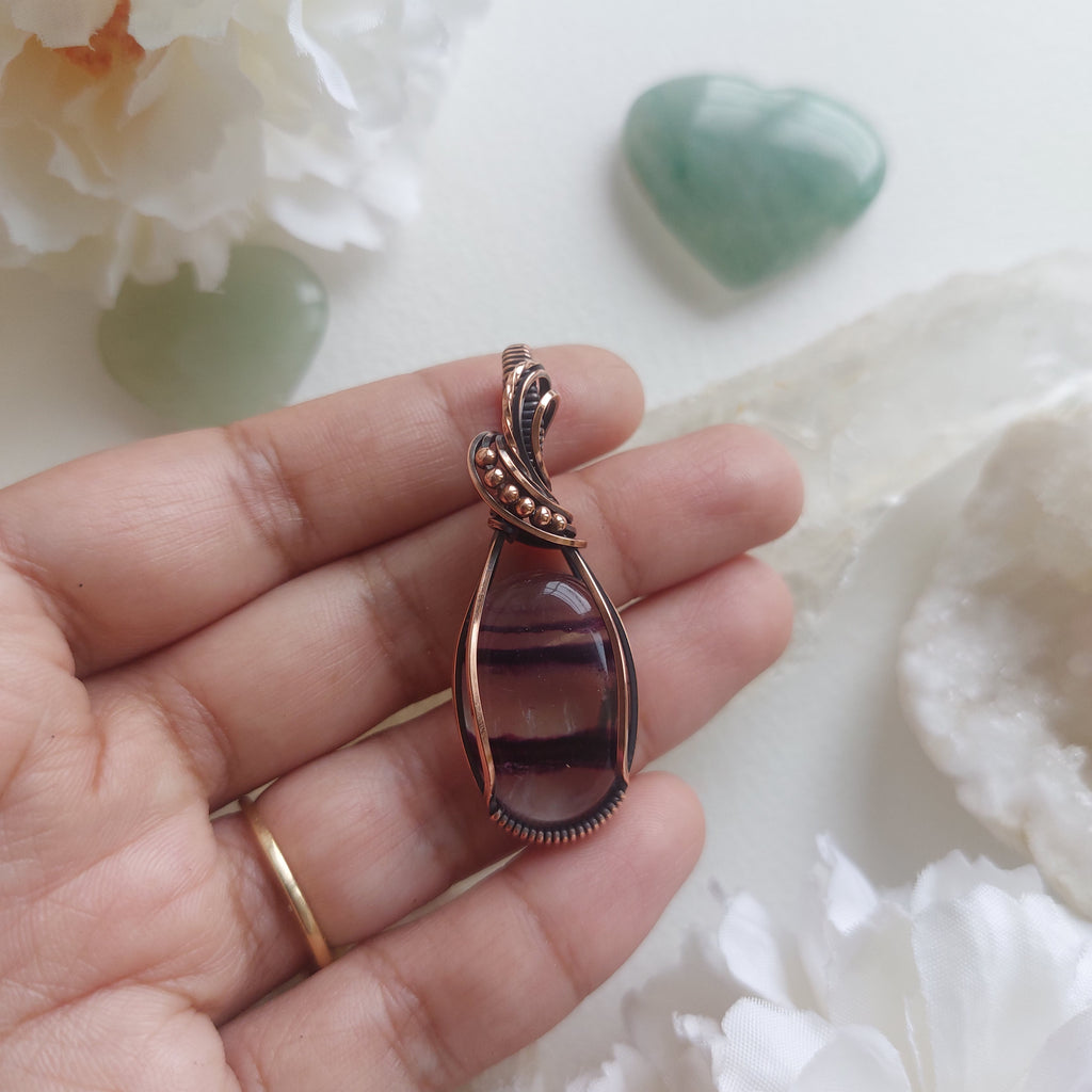 Fluorite Copper Pendant – Handmade Wire Wrapped Crystal Jewelry