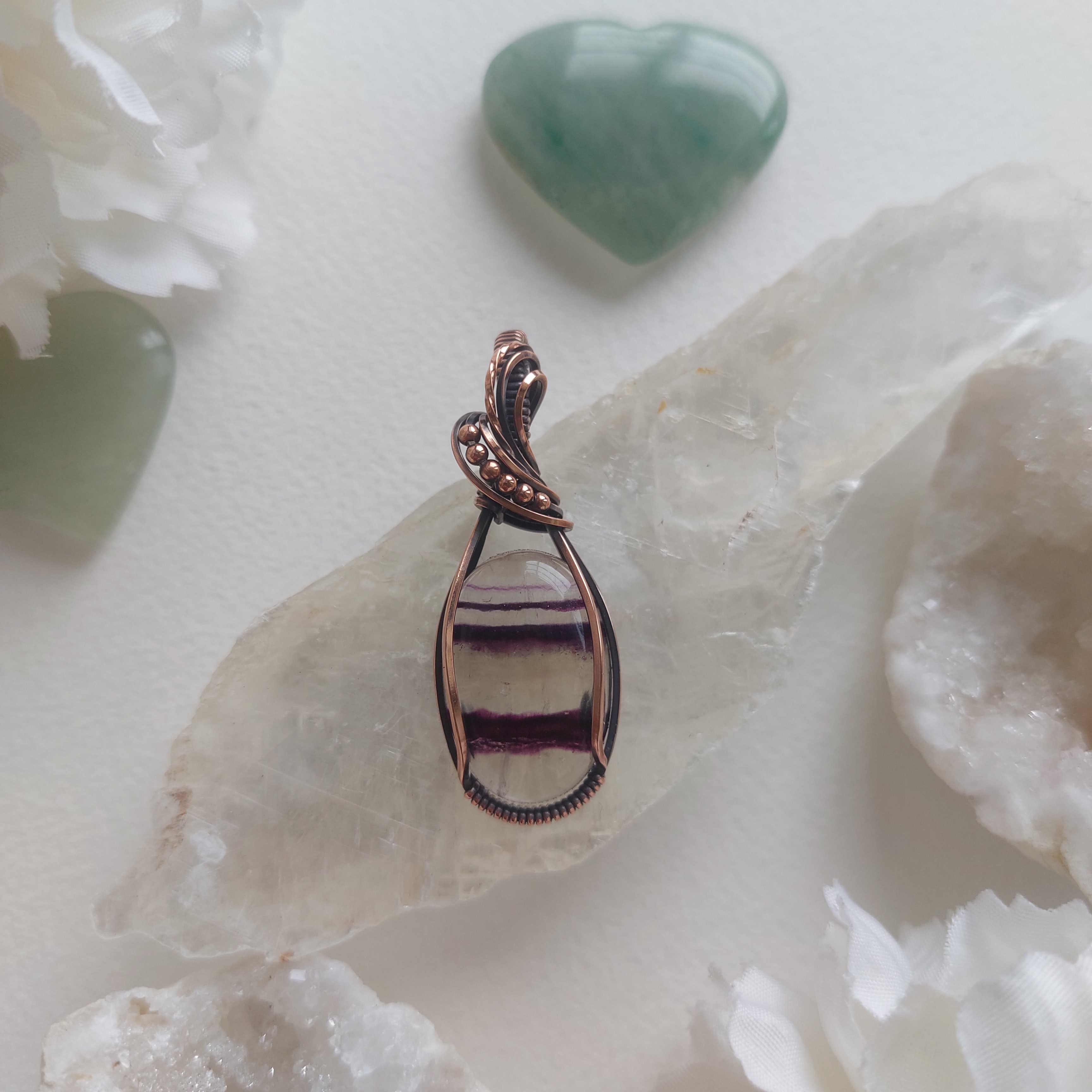 Fluorite Copper Pendant – Handmade Wire Wrapped Crystal Jewelry