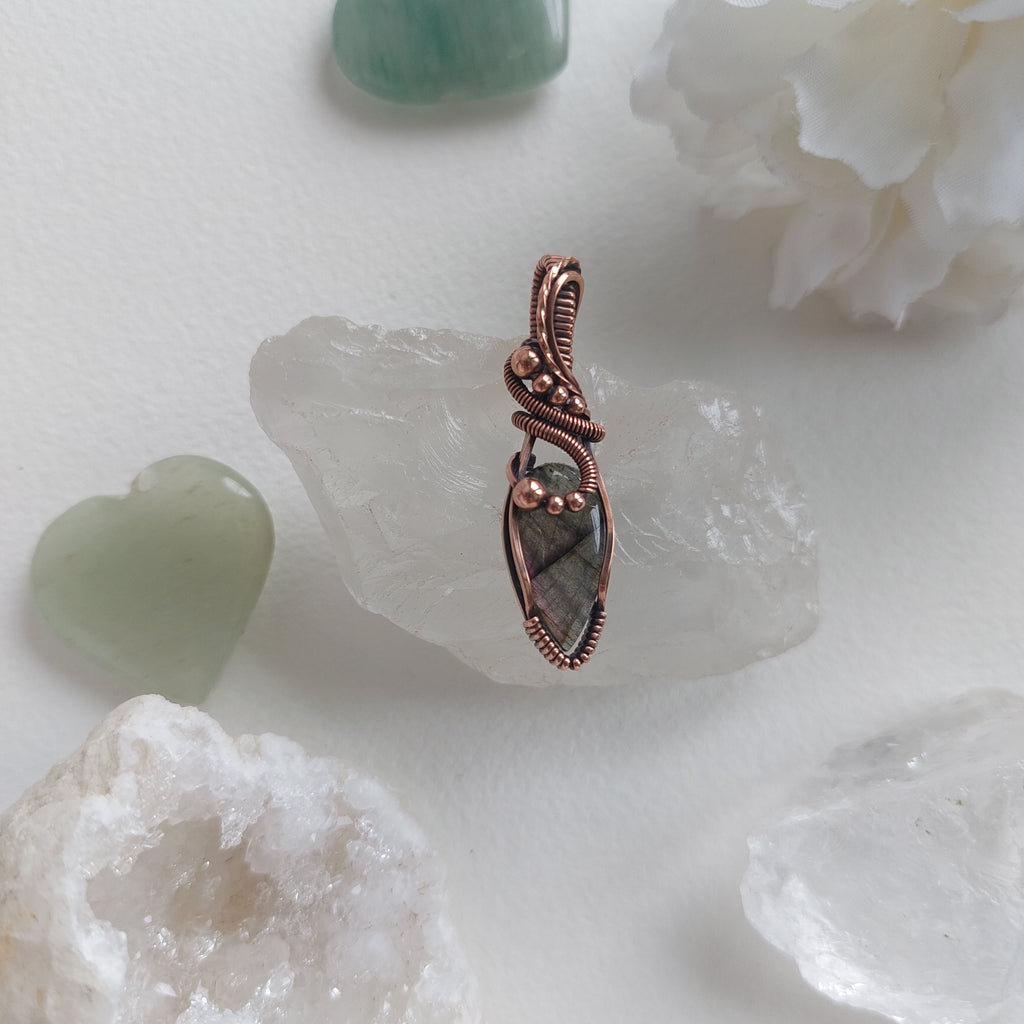 Purple Labradorite wire wrapped handmade copper mini pendant