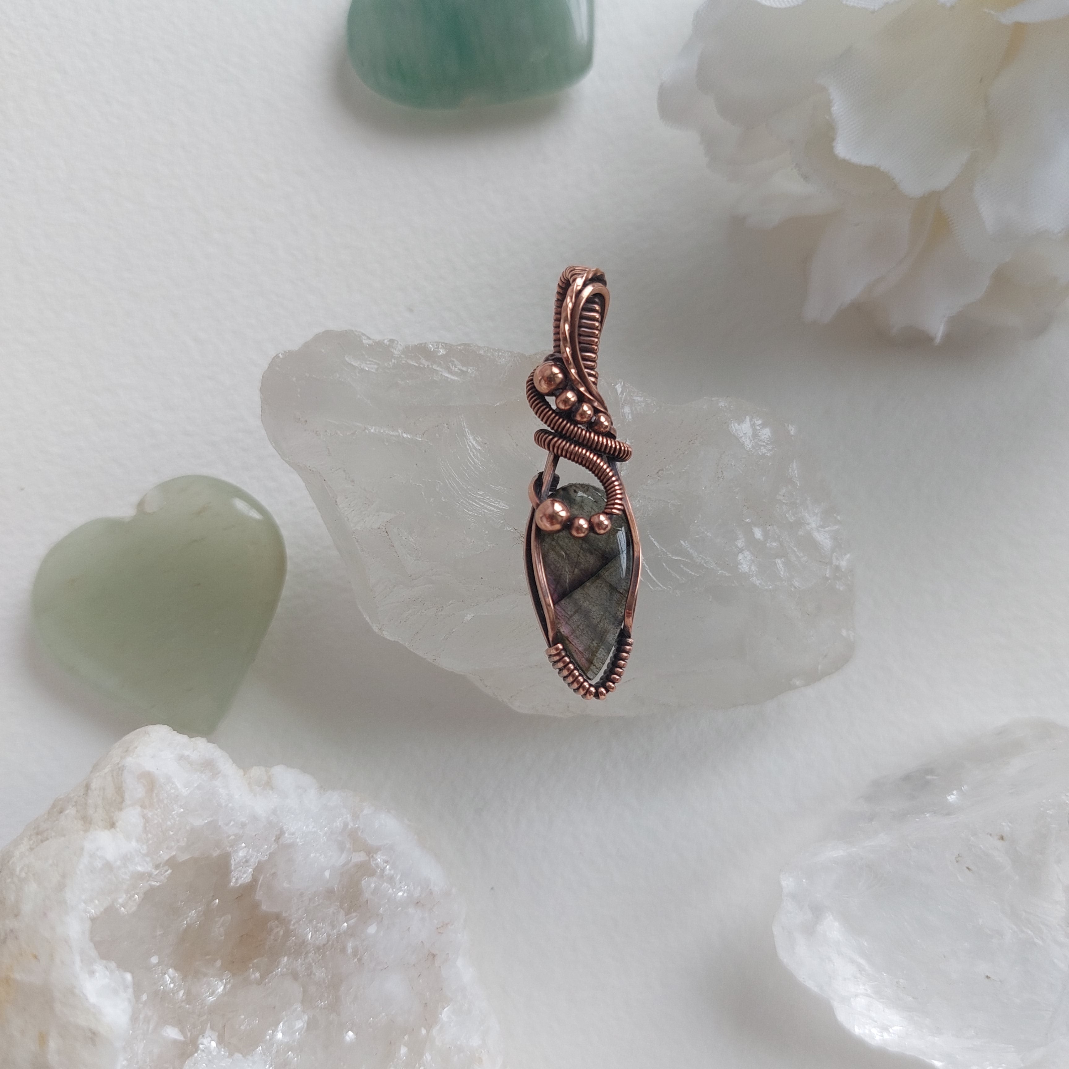 Purple Labradorite wire wrapped handmade copper mini pendant