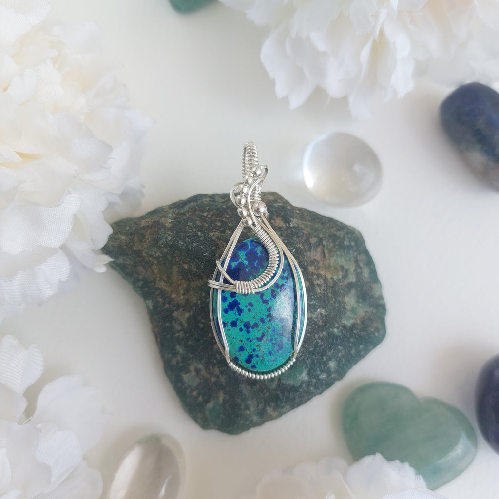 Bluebird Azurite sterling silver handmade Wire Wrapped pendant