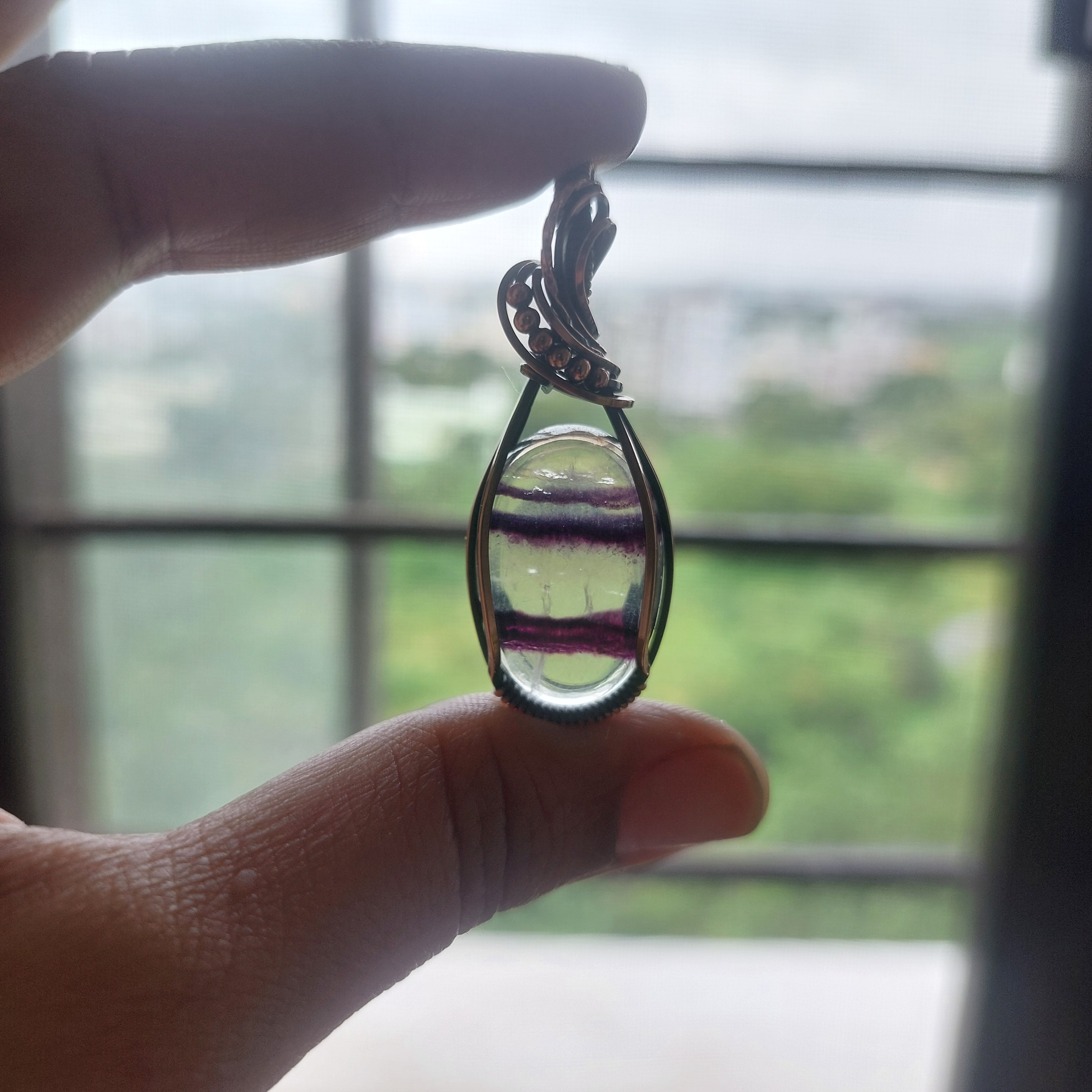 Fluorite Copper Pendant – Handmade Wire Wrapped Crystal Jewelry