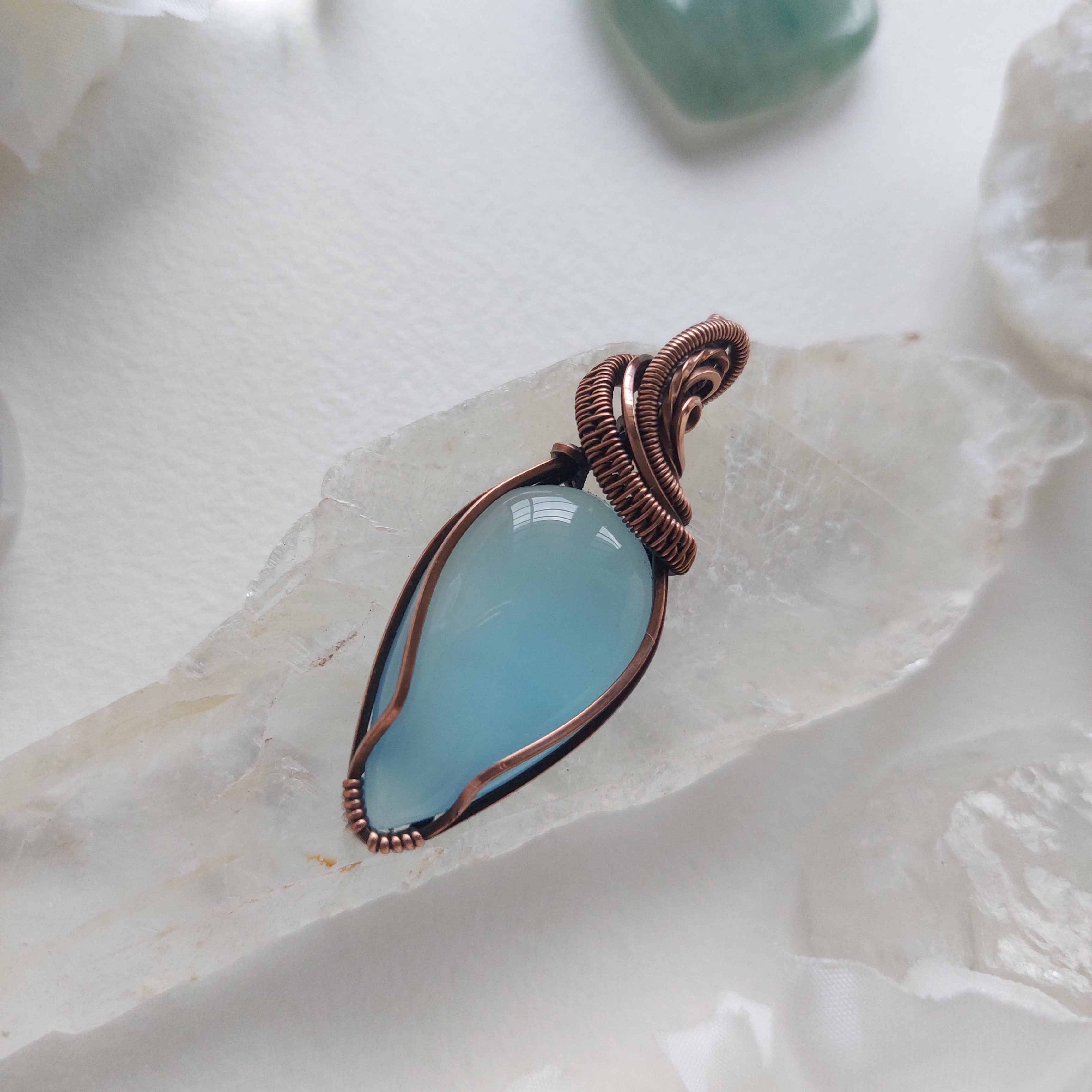 Blue Chalcedony Copper Pendant – Calming Crystal Necklace with Complimentary Cord