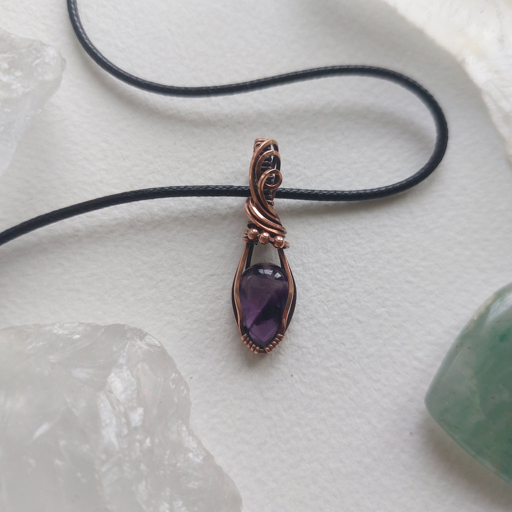 Tiny Trapiche Amethyst Crystal Pendant in Copper – Handmade Necklace for Peace, Intuition & Healing