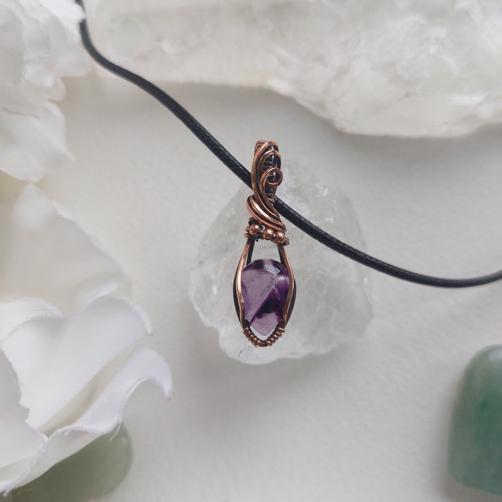 Tiny Trapiche Amethyst Crystal Pendant in Copper – Handmade Necklace for Peace, Intuition & Healing
