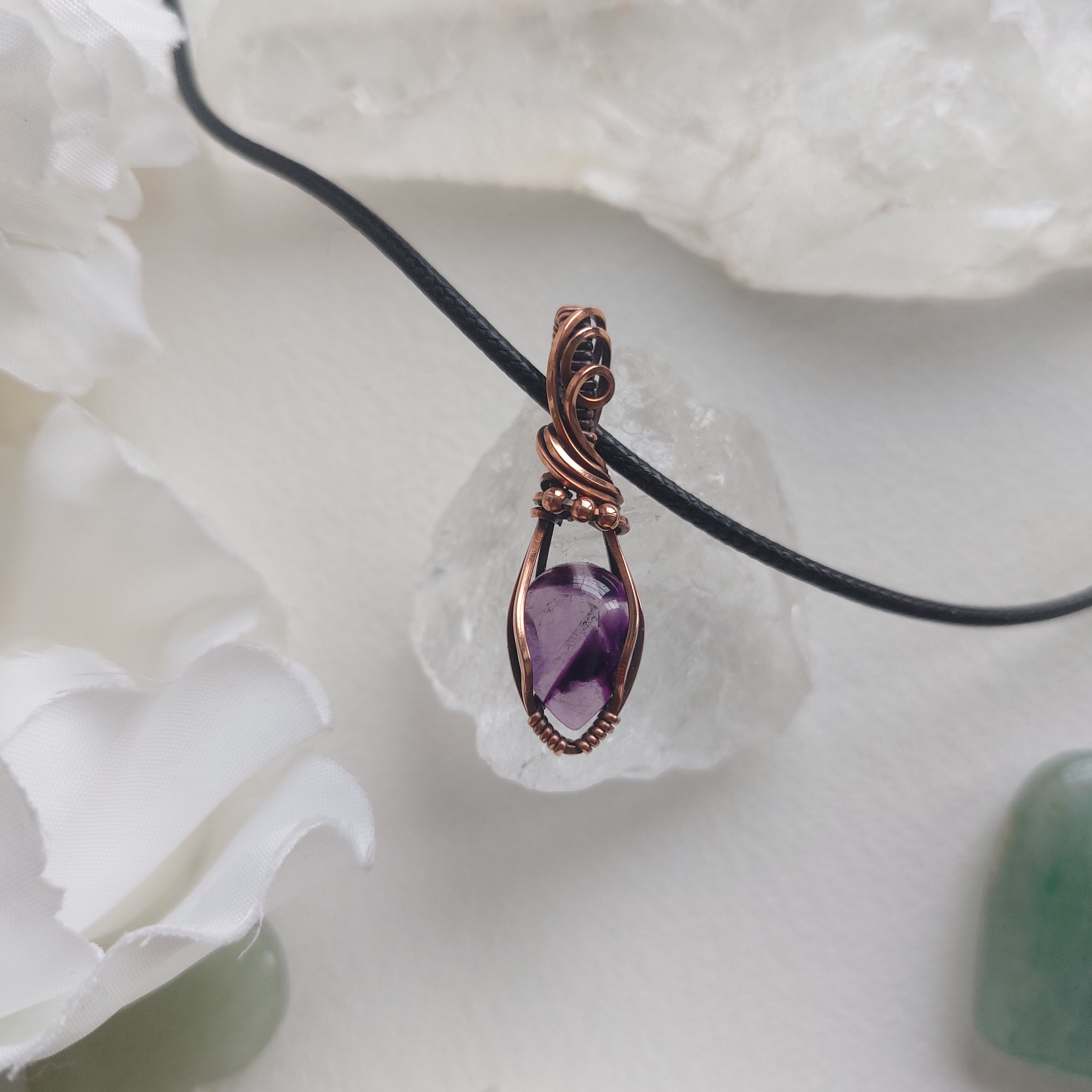 Tiny Trapiche Amethyst Crystal Pendant in Copper – Handmade Necklace for Peace, Intuition & Healing
