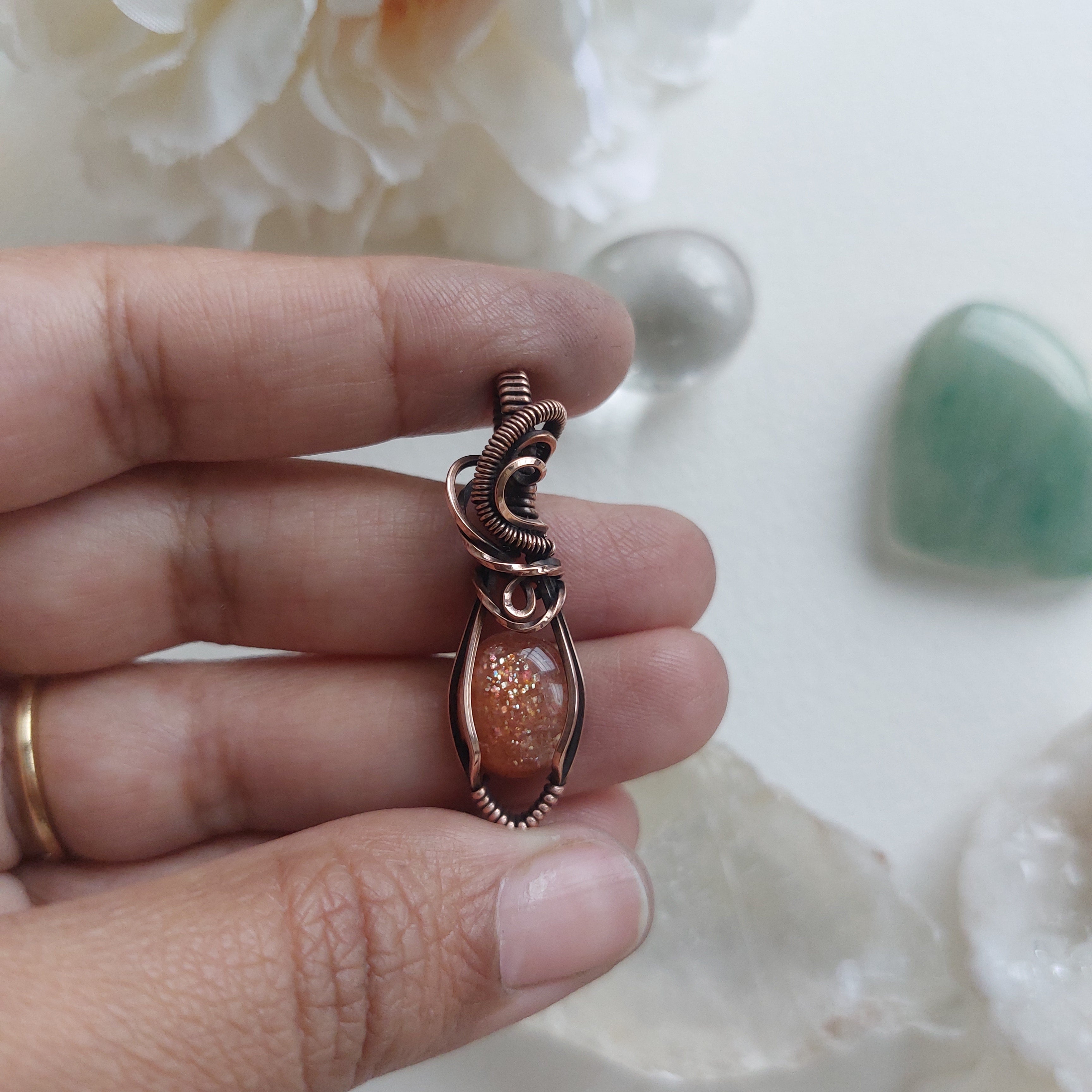 Sunstone Copper mini Wire Wrapped Pendant – Handmade Crystal Necklace for Joy, Confidence & Positive Energy