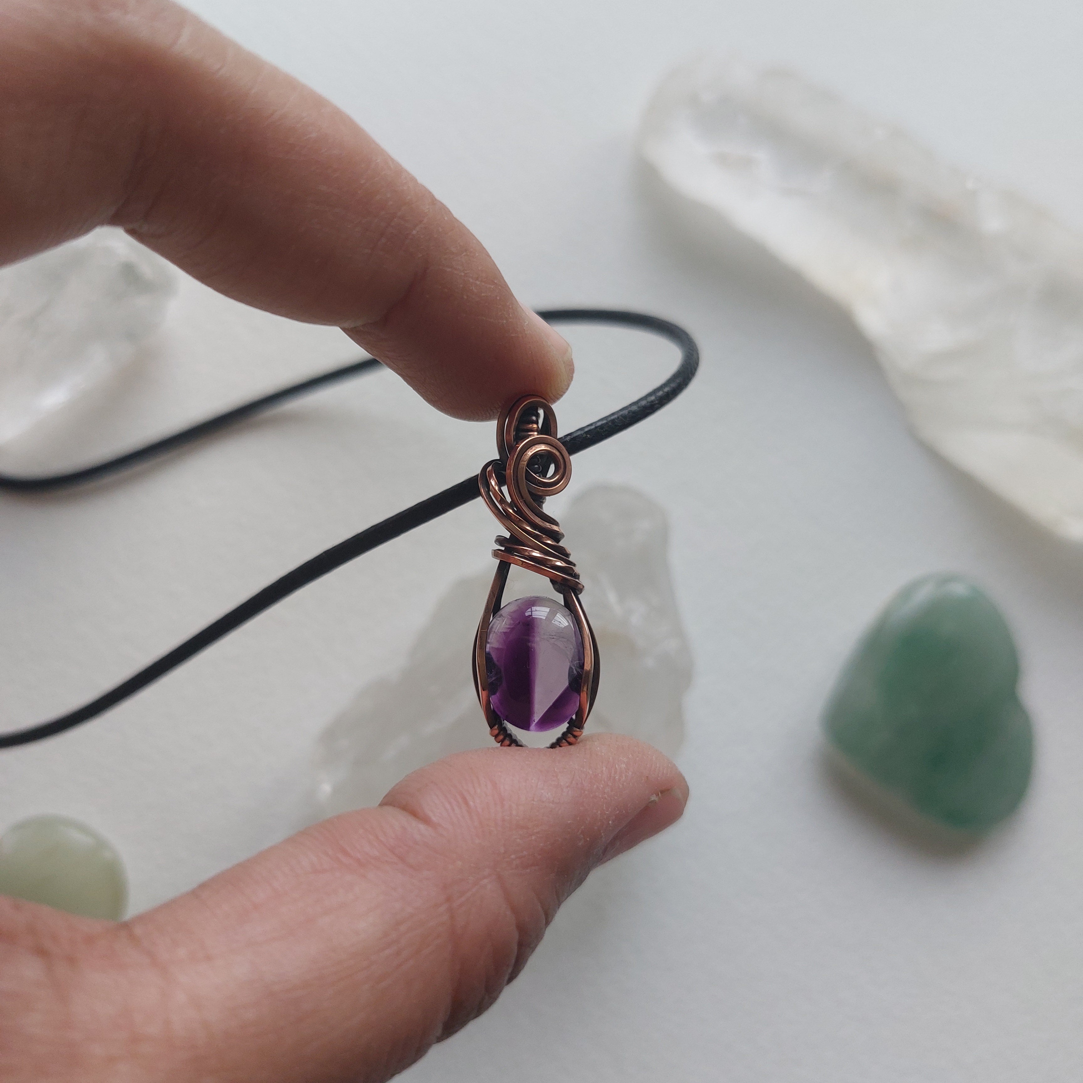 Mini Trapiche Amethyst Copper Wire Wrapped Pendant – Small Crystal Necklace for Calm, Clarity & Protection