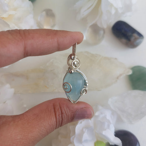 Aquamarine sterling silver wire wrapped handmade sterling silver pendant