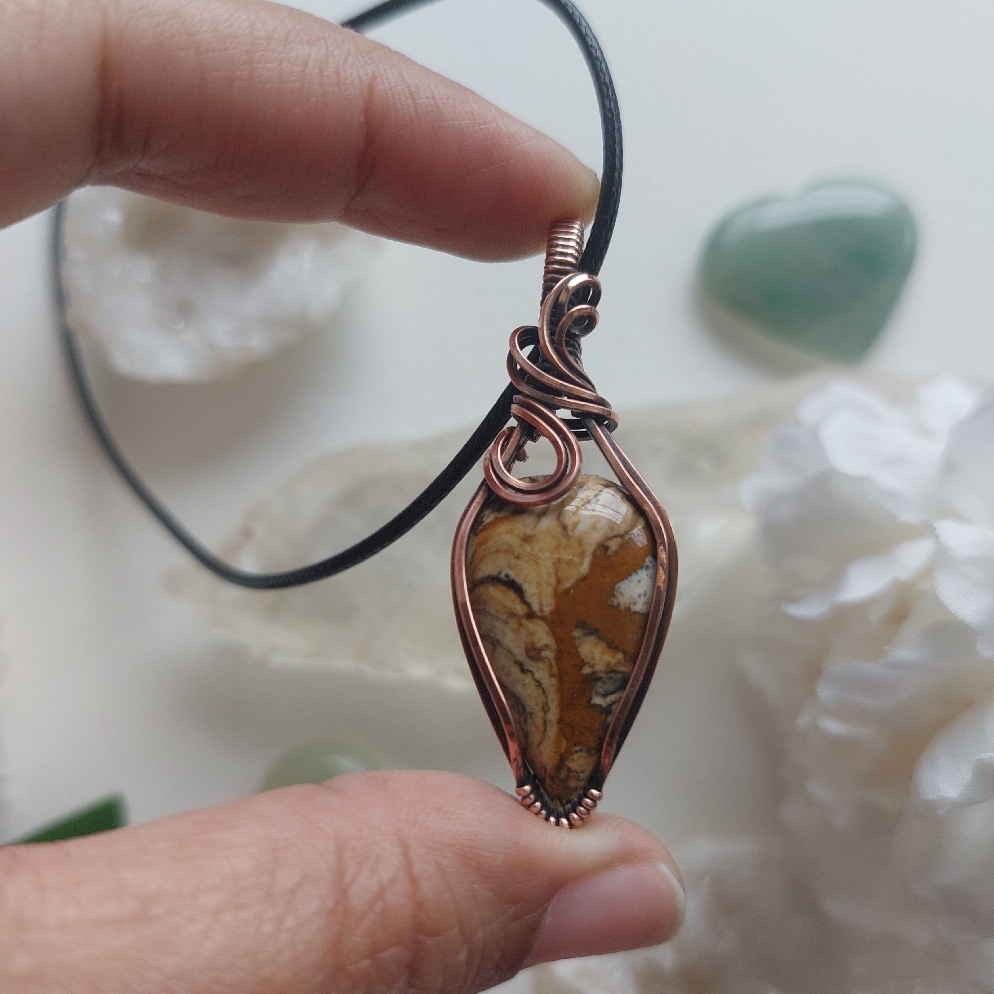 Picture Jasper Copper Pendant – Handmade Earthy Crystal Necklace for Grounding & Inner Strength