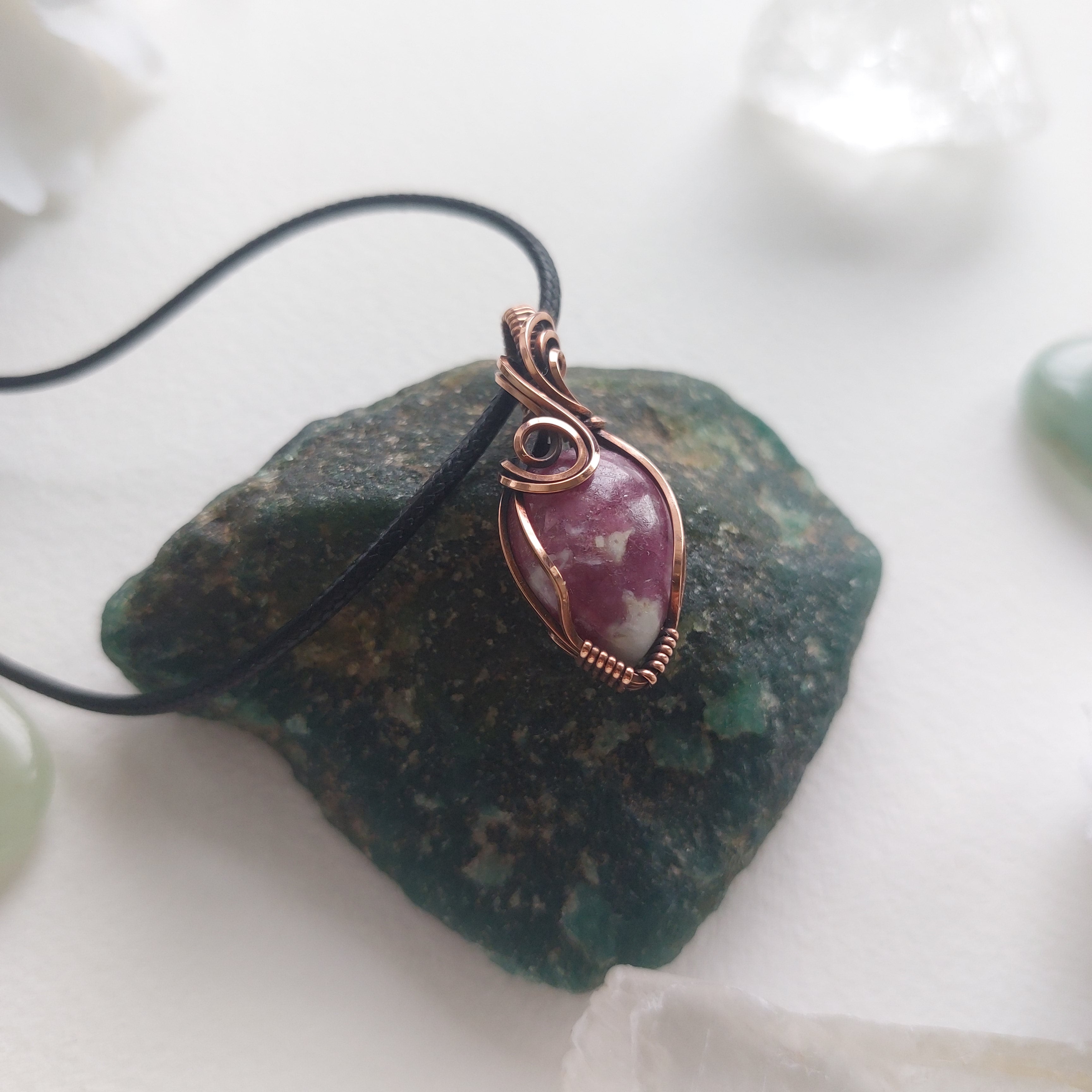 Lepidolite Copper mini Wire Wrapped Pendant – Handmade Crystal Necklace for Calm, Balance & Emotional Healing