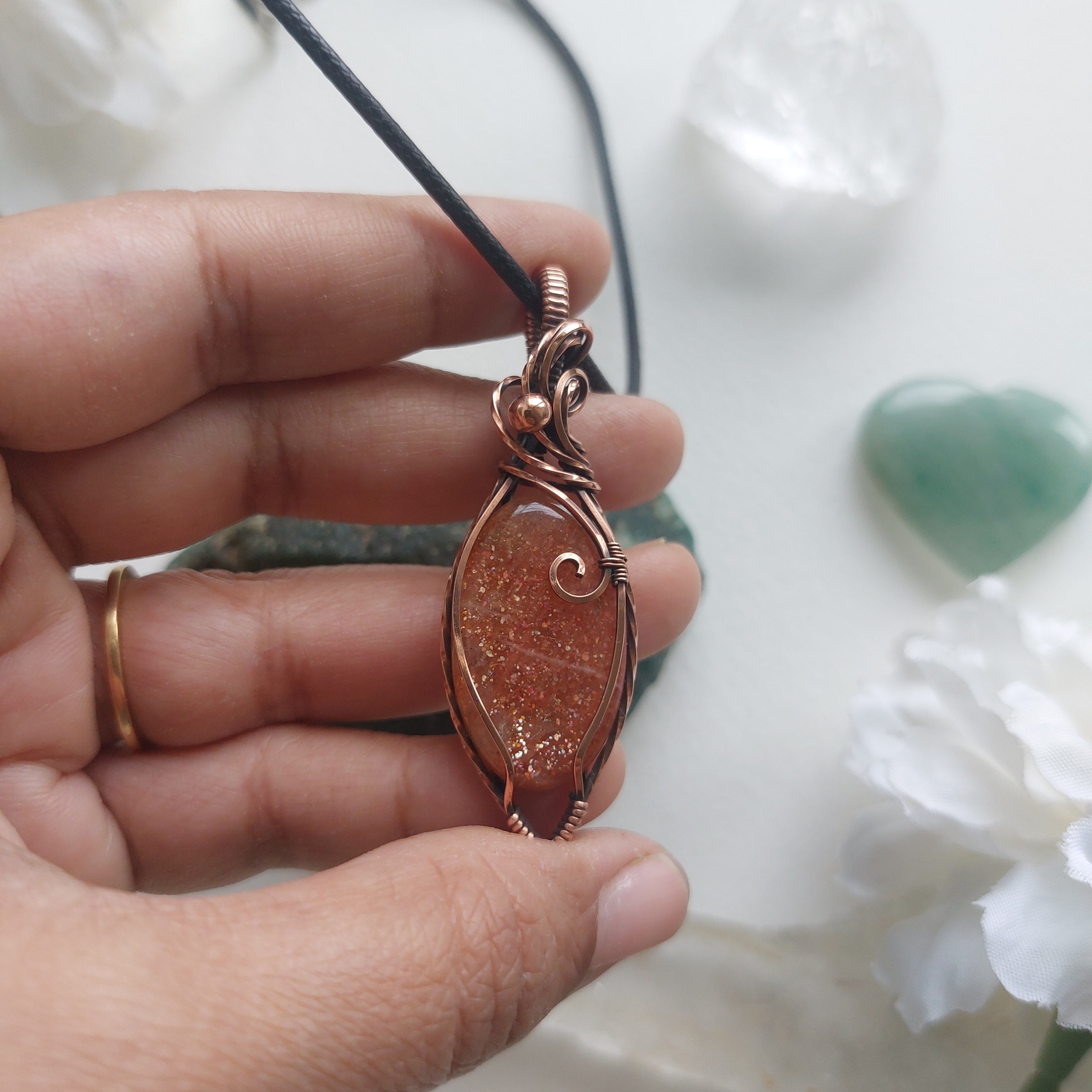 Sunstone Copper Wire Wrapped Pendant – Handmade Crystal Necklace for Joy, Confidence & Positive Energy