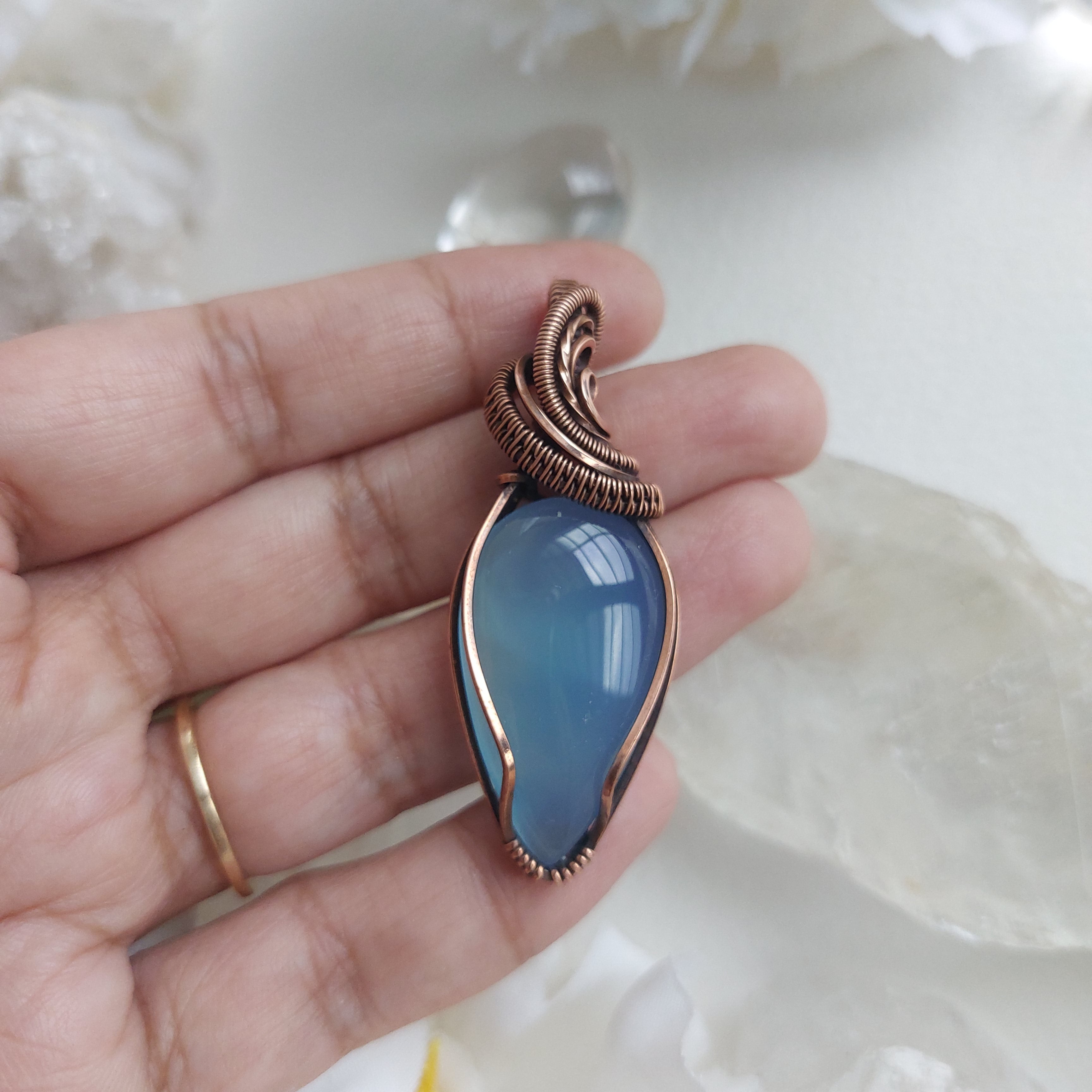 Blue Chalcedony Copper Pendant – Calming Crystal Necklace with Complimentary Cord