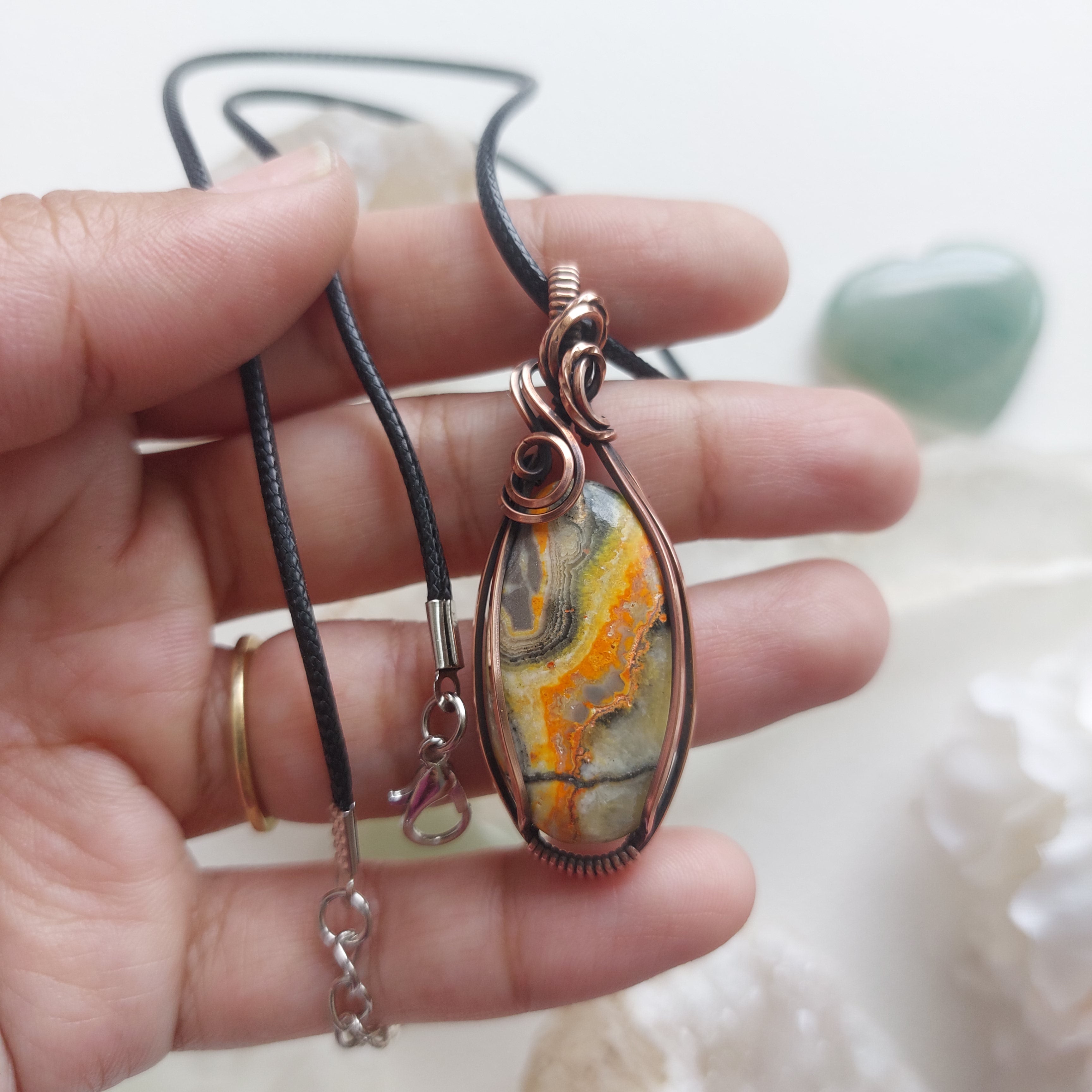 Bumblebee Jasper Copper Pendant – Handmade Bold Yellow Crystal Necklace for Energy & Positivity