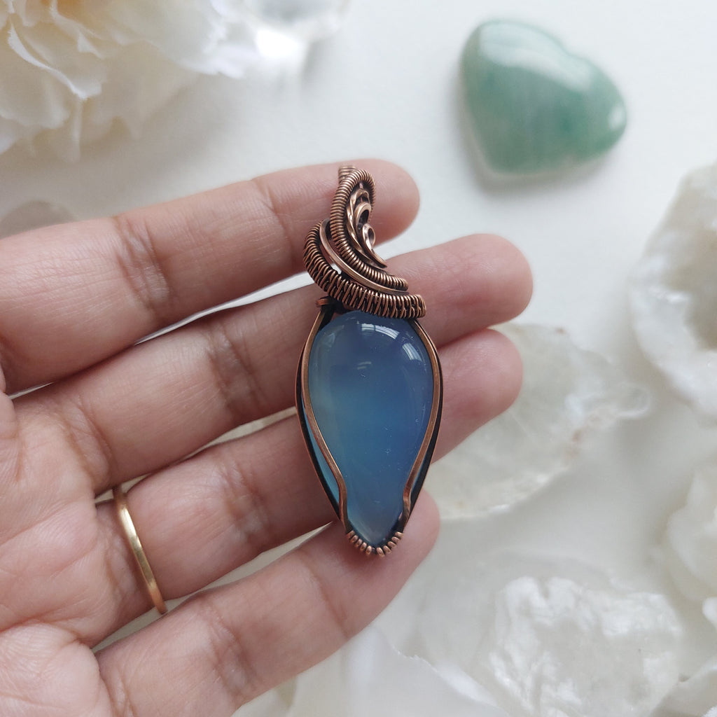 Blue Chalcedony Copper Pendant – Calming Crystal Necklace with Complimentary Cord
