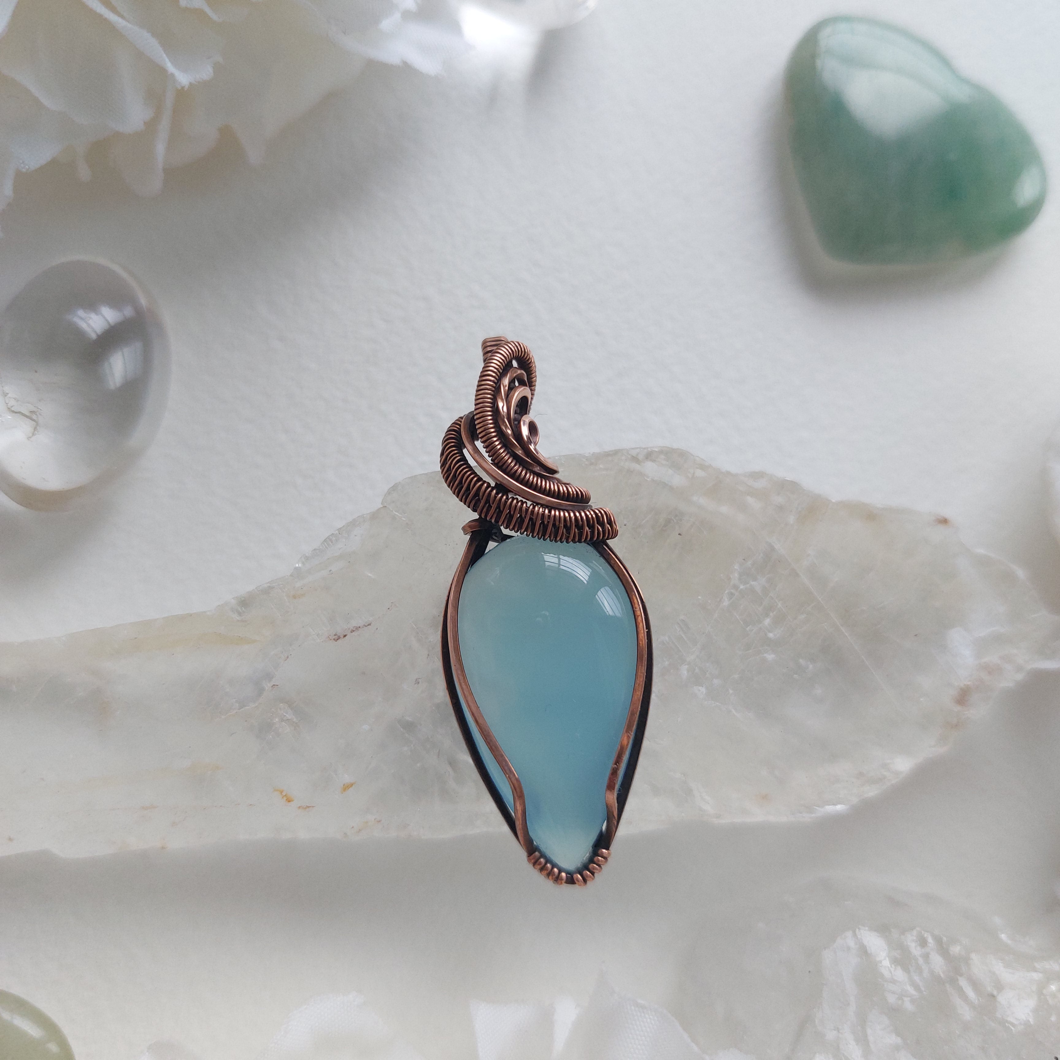 Blue Chalcedony Copper Pendant – Calming Crystal Necklace with Complimentary Cord