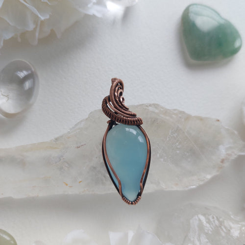 Blue Chalcedony Copper Pendant – Calming Crystal Necklace with Complimentary Cord