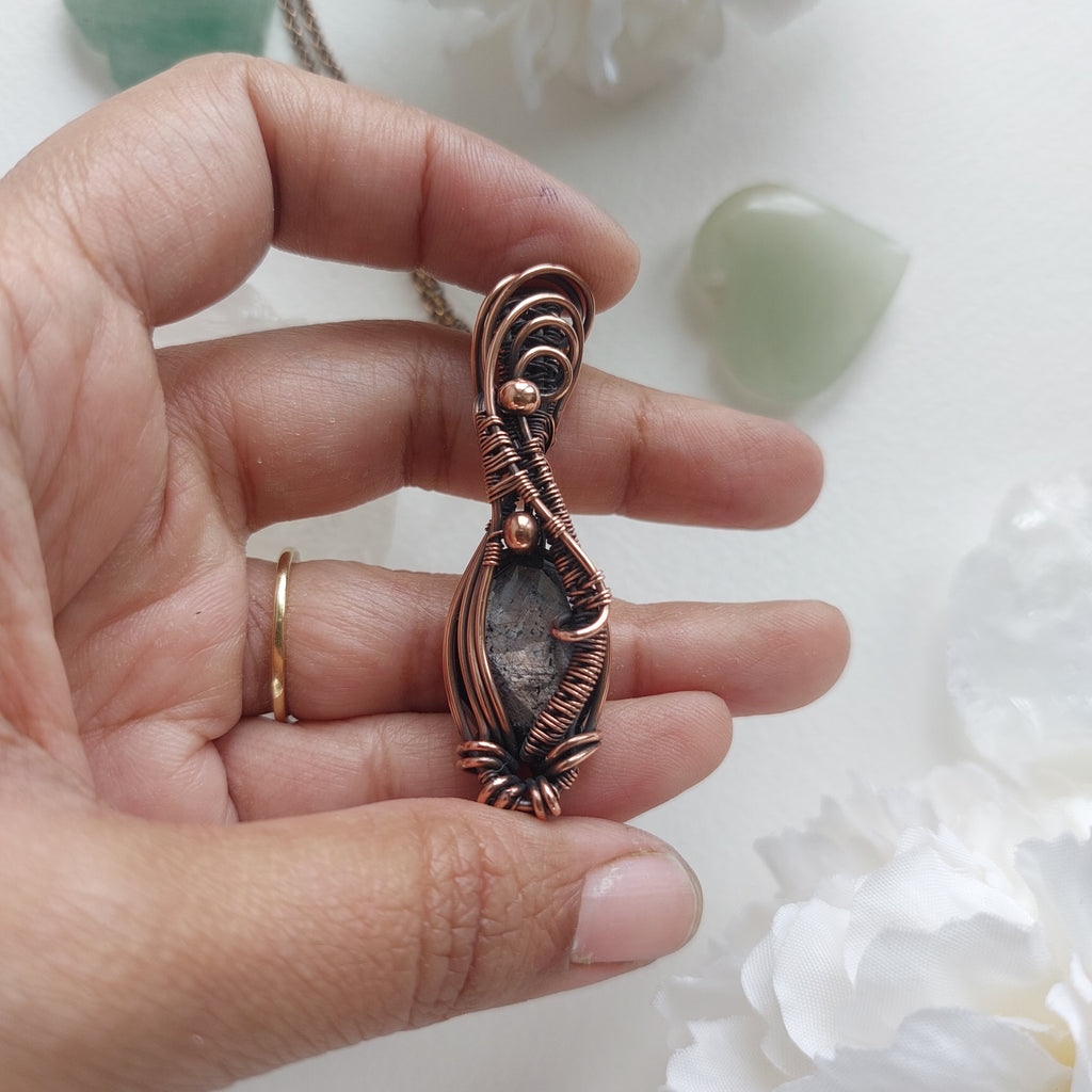 Dark Indian Ruby wire wrapped in antique copper| handmade gemstone pendant