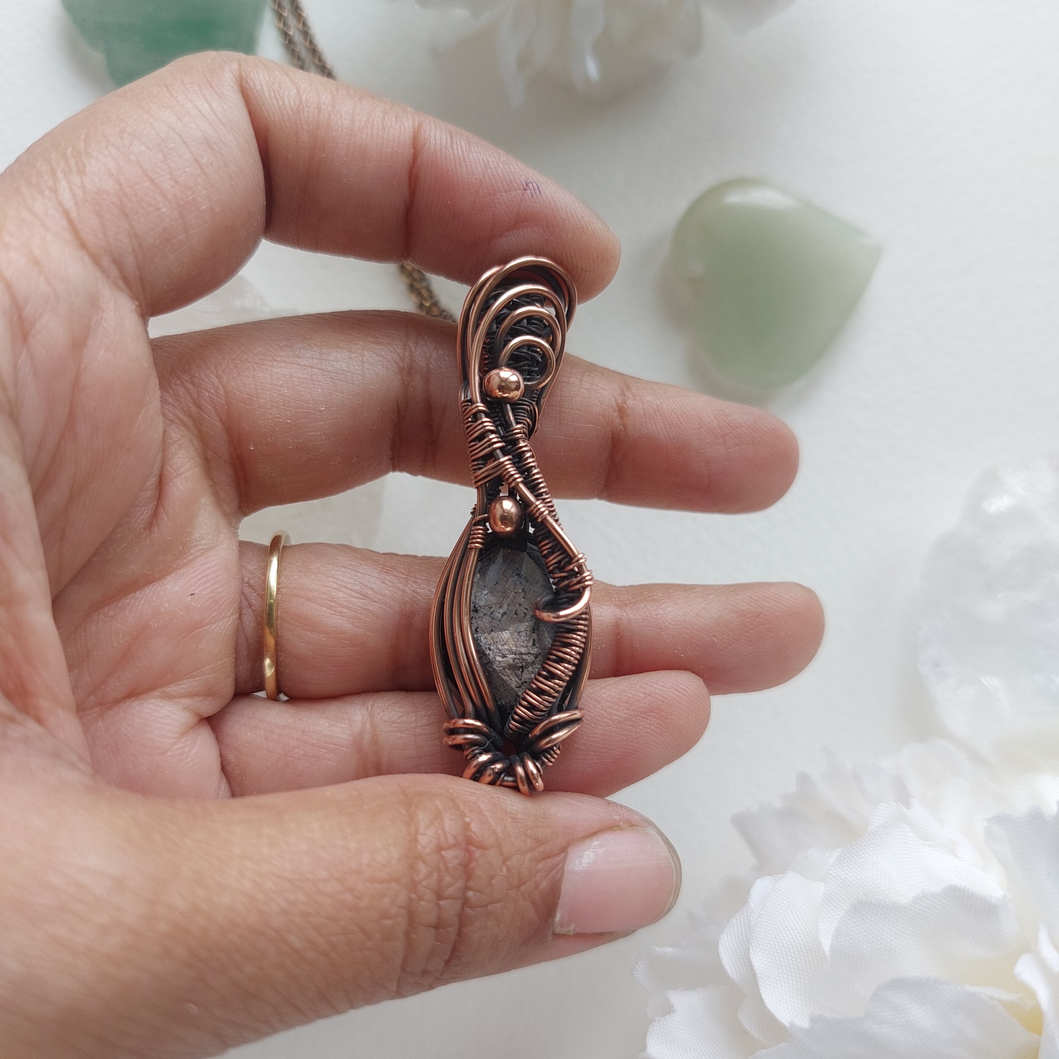 Dark Indian Ruby wire wrapped in antique copper| handmade gemstone pendant