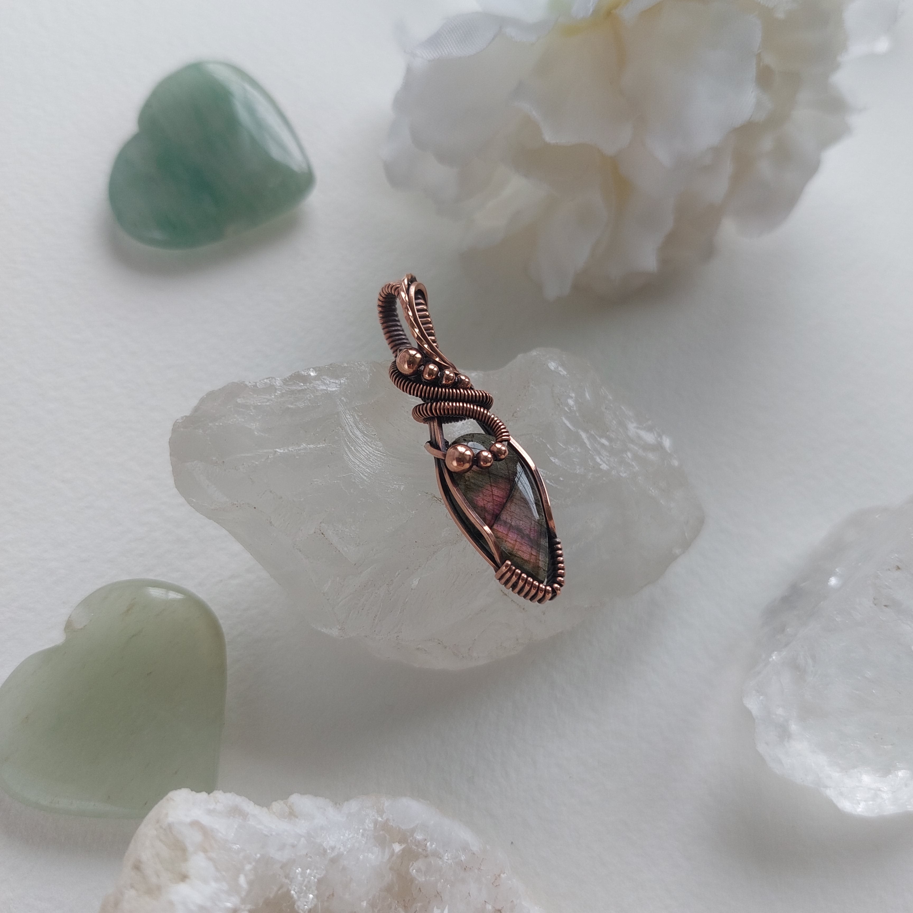 Purple Labradorite wire wrapped handmade copper mini pendant