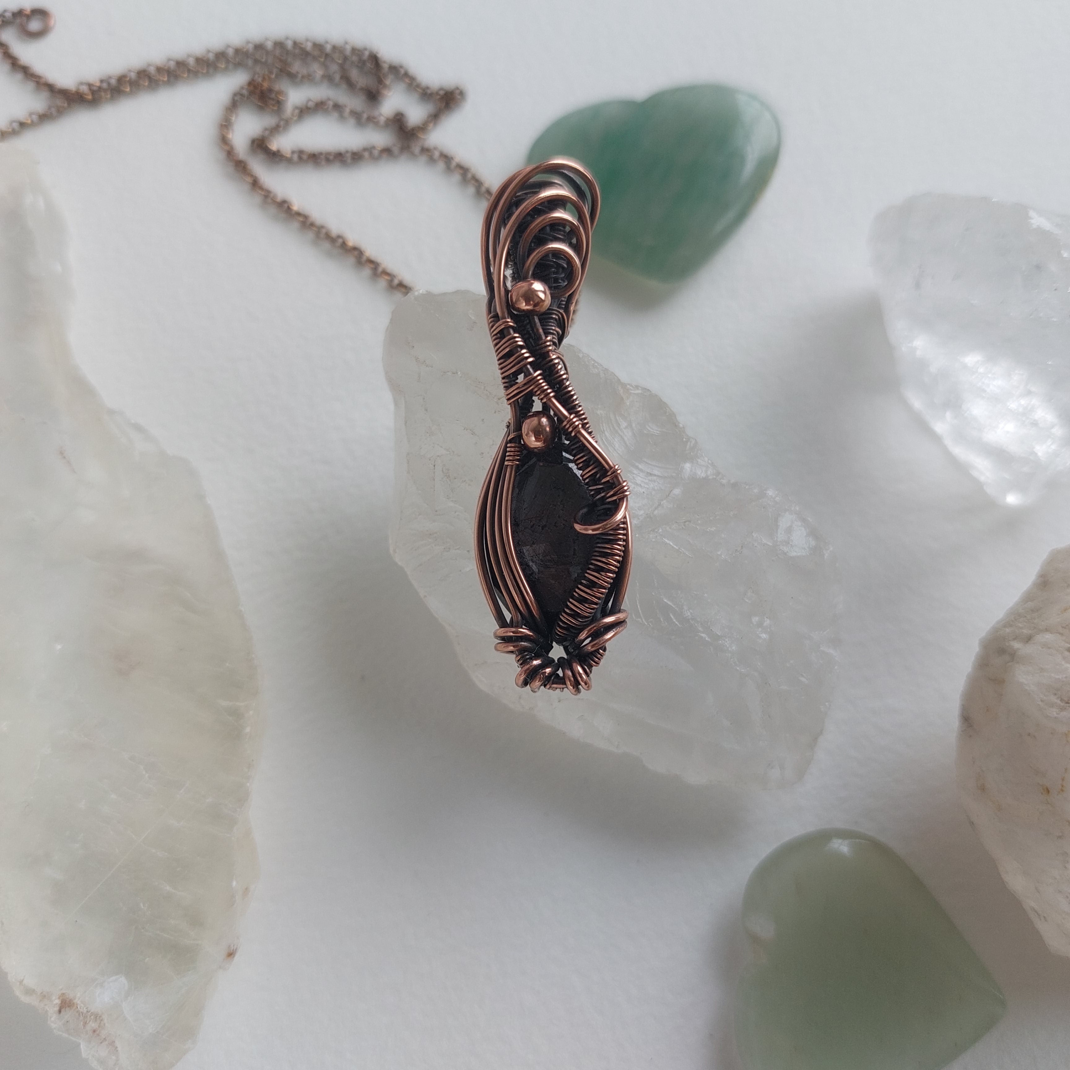 Dark Indian Ruby wire wrapped in antique copper| handmade gemstone pendant