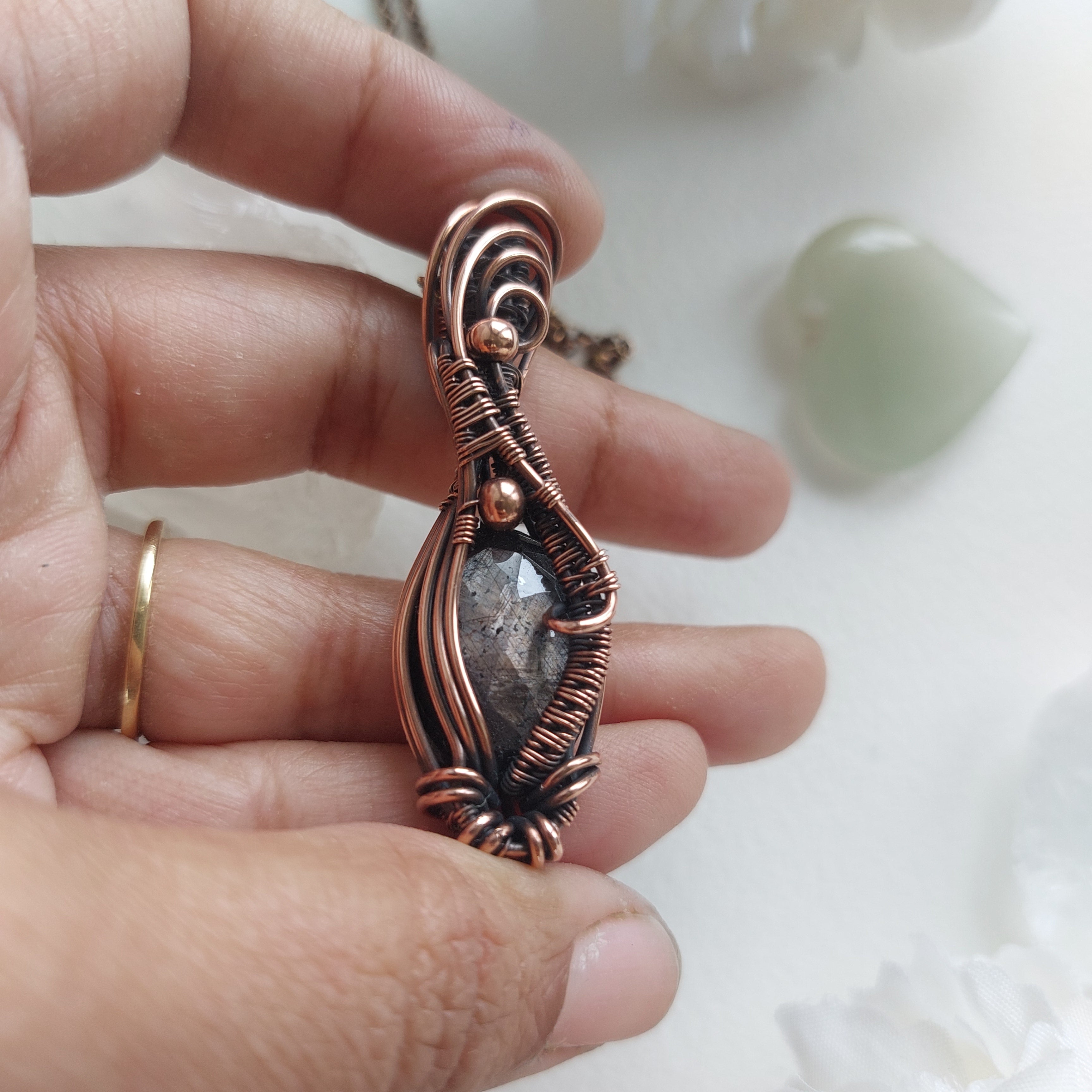 Dark Indian Ruby wire wrapped in antique copper| handmade gemstone pendant