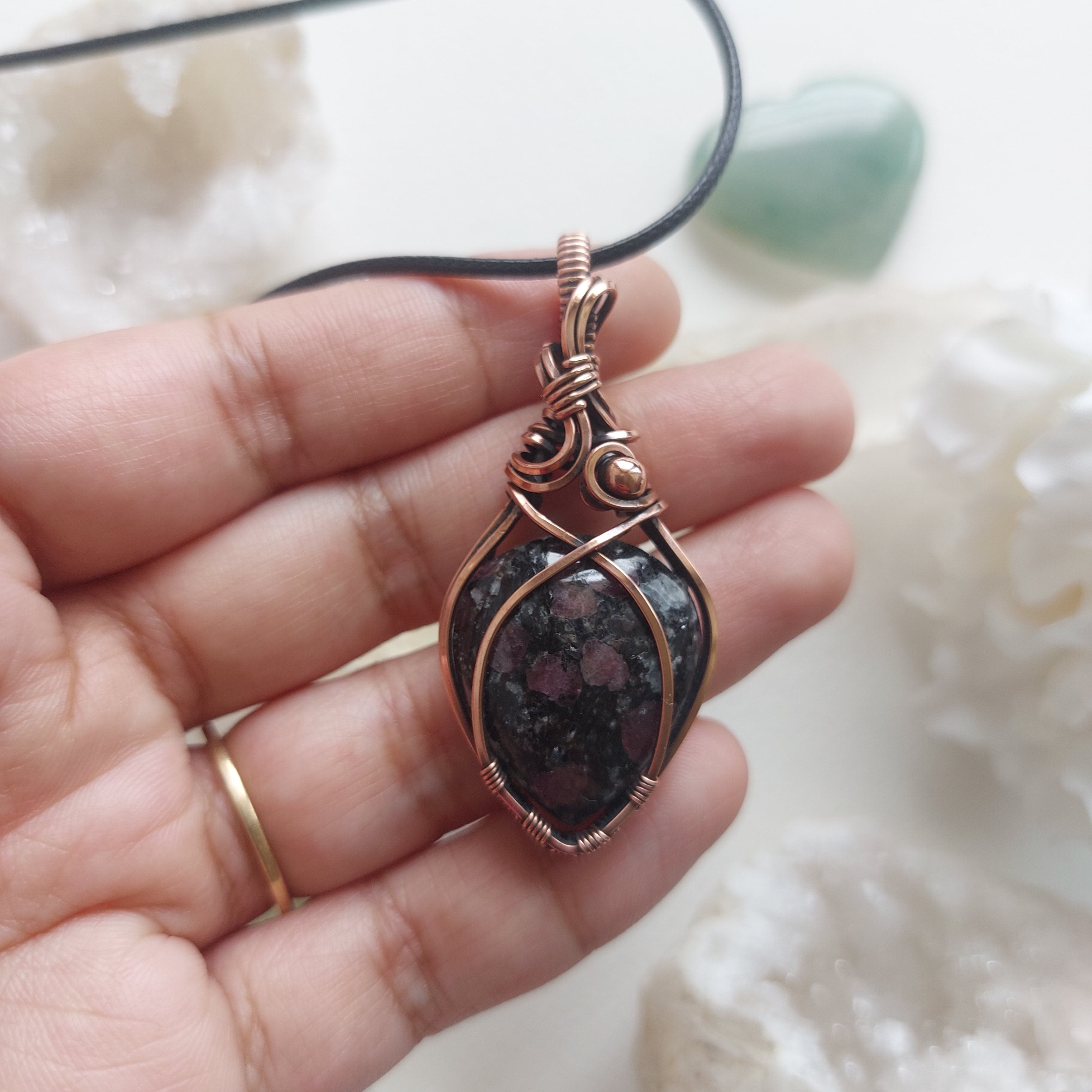 Ruby in Black Tourmaline Copper Pendant – Handmade Crystal Necklace for Protection & Passion