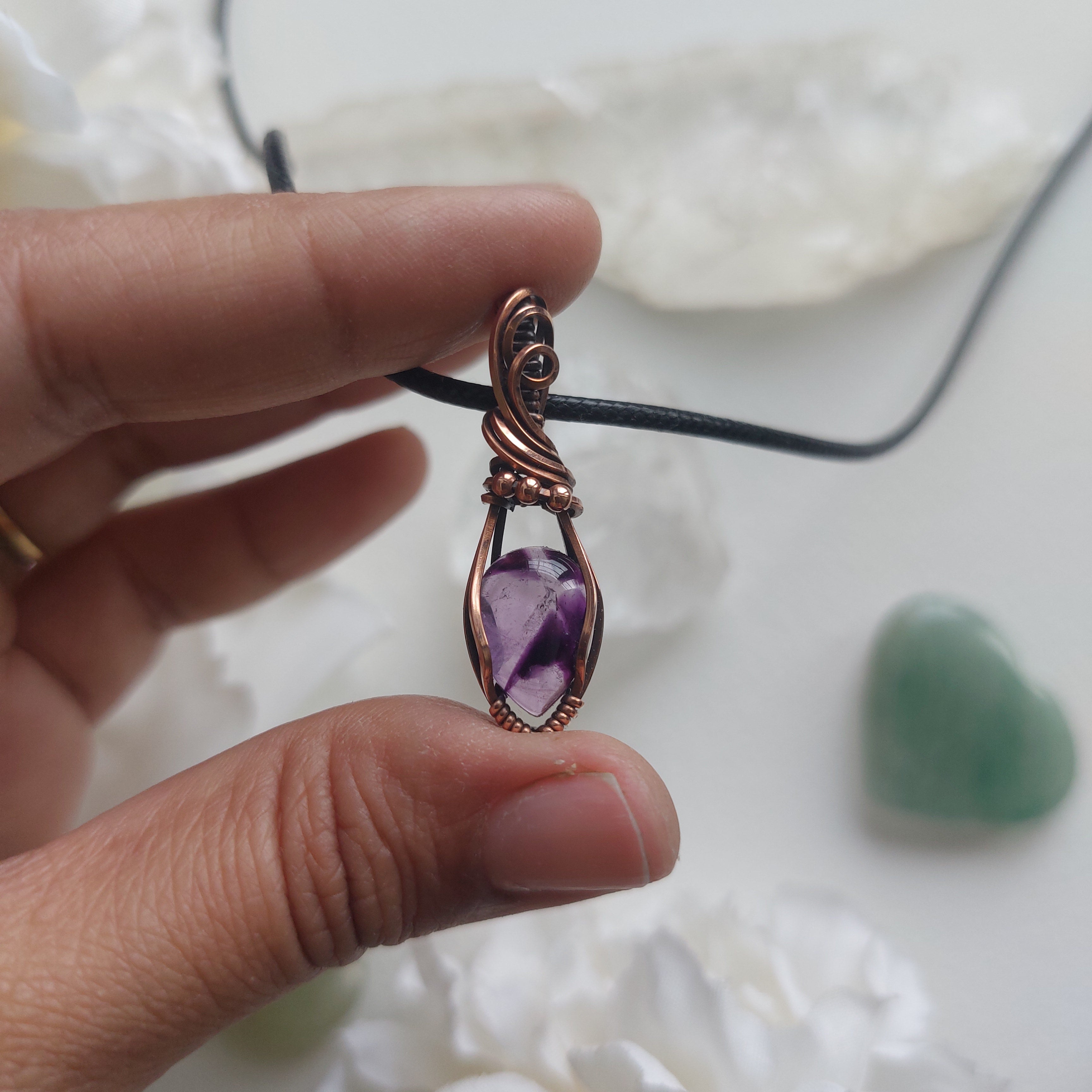 Tiny Trapiche Amethyst Crystal Pendant in Copper – Handmade Necklace for Peace, Intuition & Healing