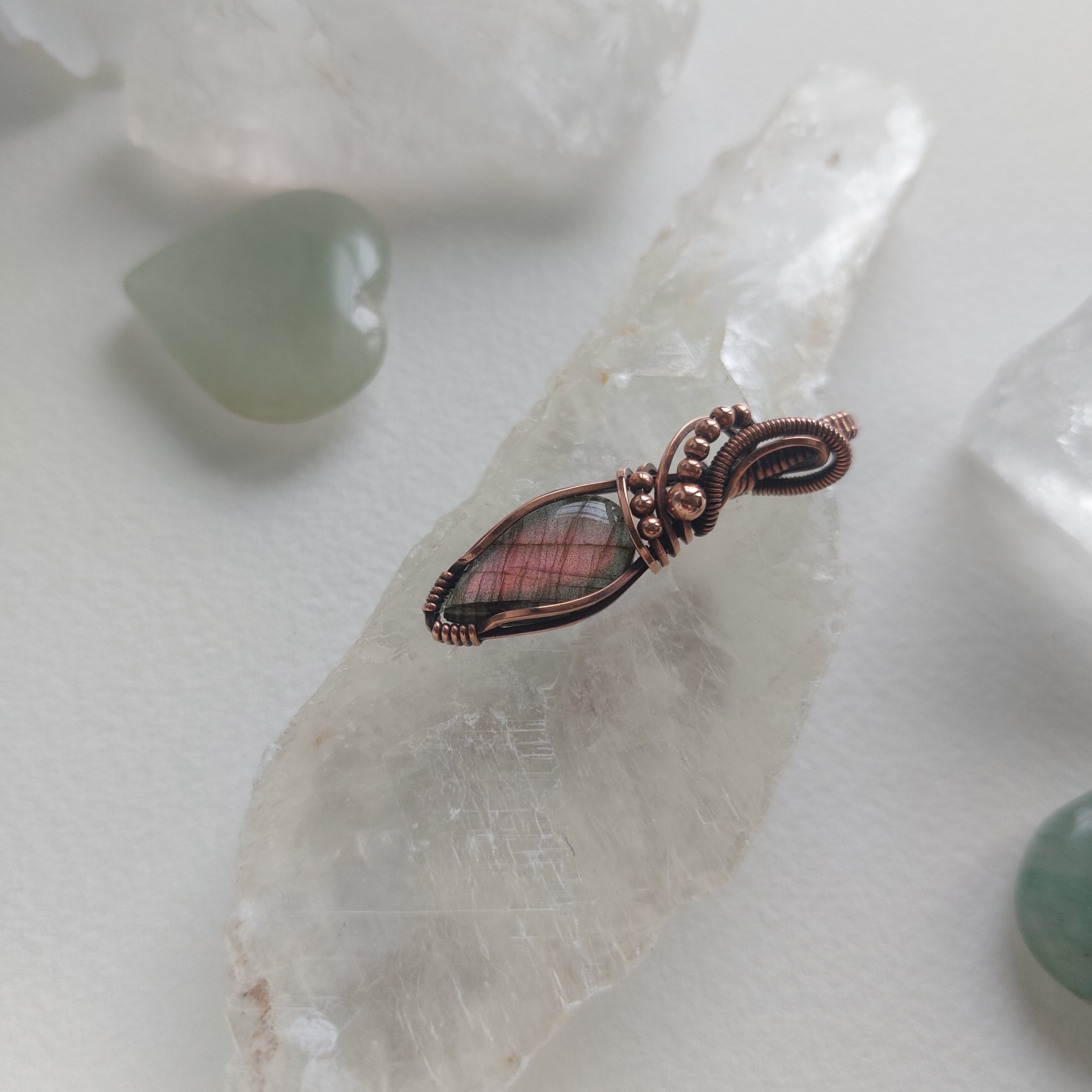 Purple Labradorite wire wrapped handmade copper semi precious stone mini pendant