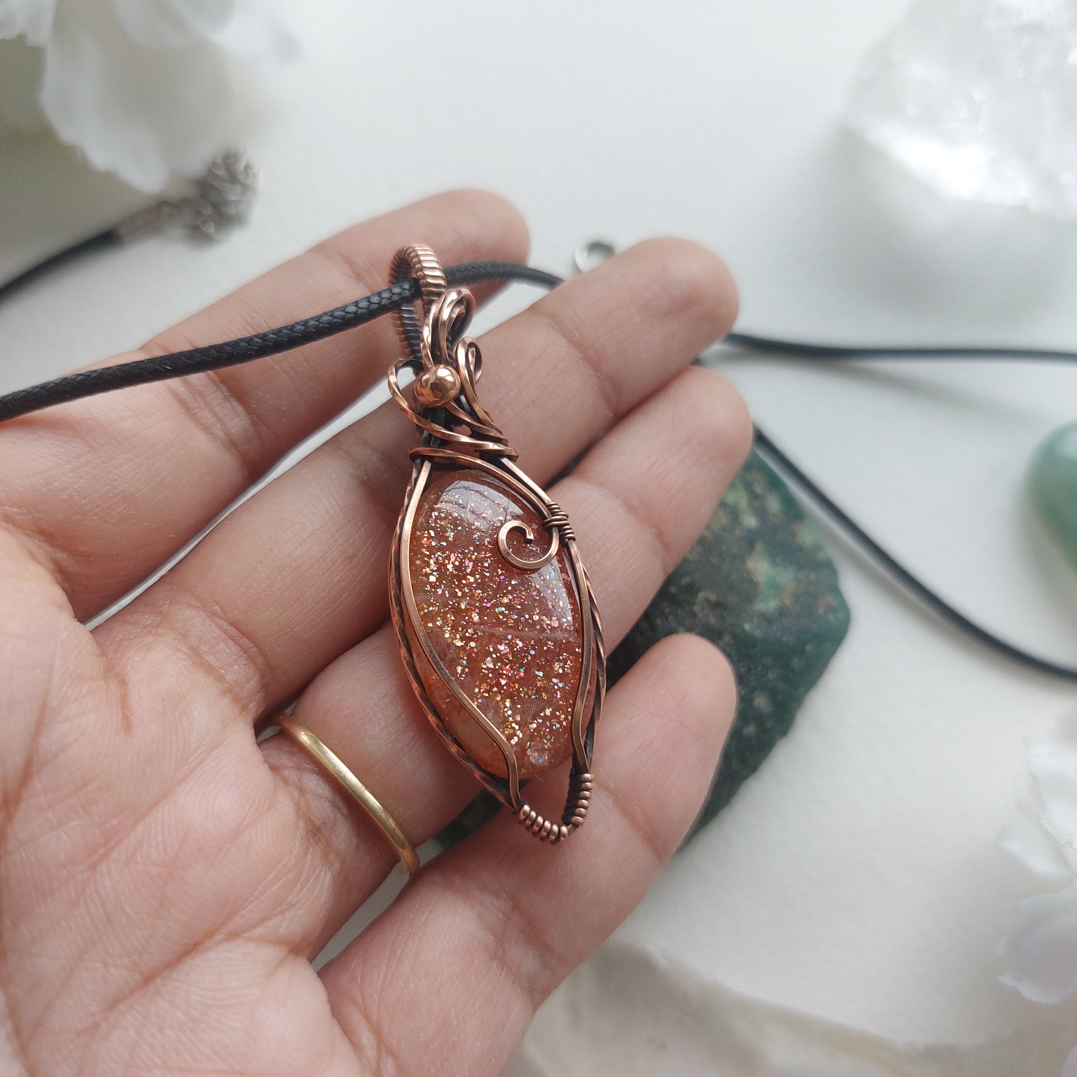 Sunstone Copper Wire Wrapped Pendant – Handmade Crystal Necklace for Joy, Confidence & Positive Energy