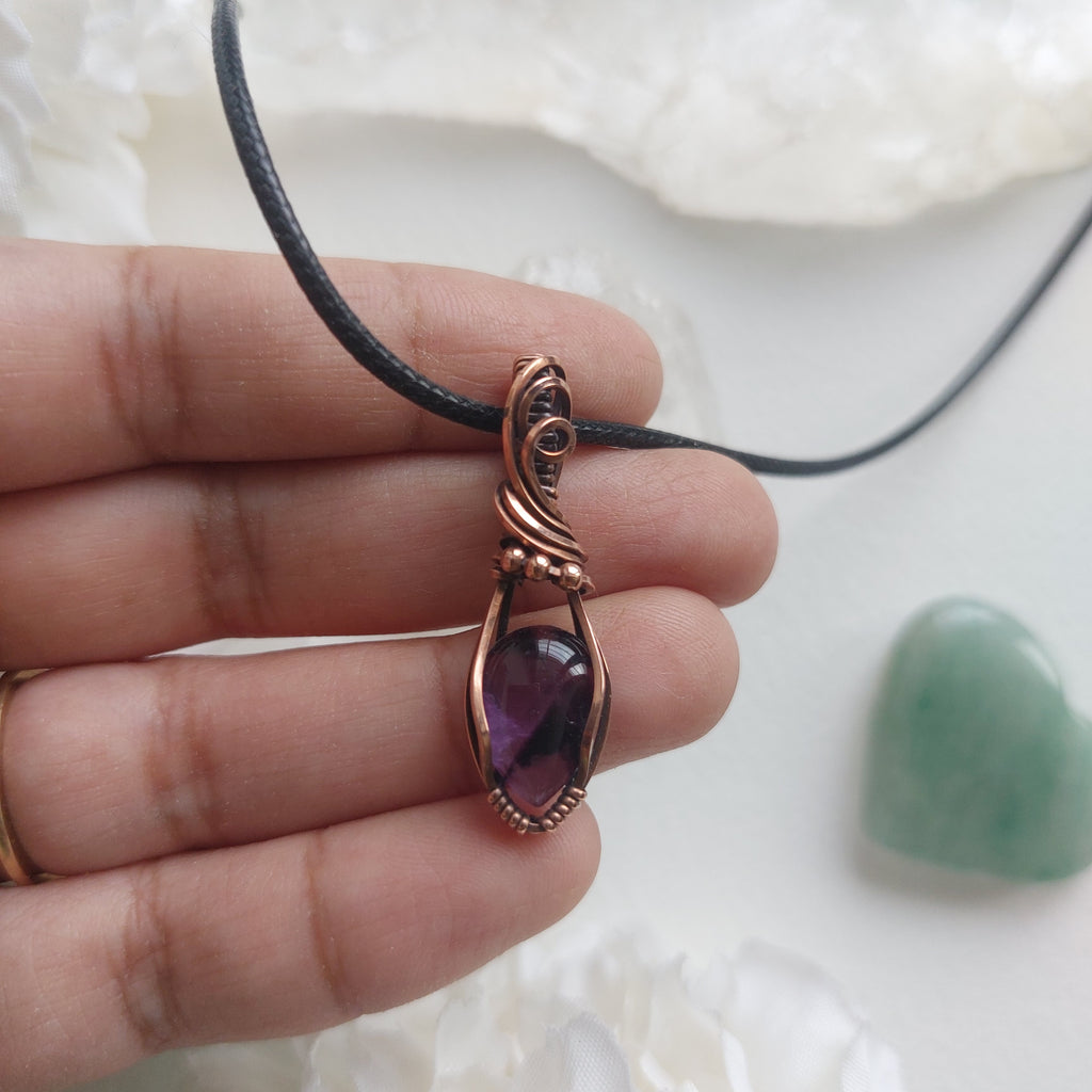 Tiny Trapiche Amethyst Crystal Pendant in Copper – Handmade Necklace for Peace, Intuition & Healing