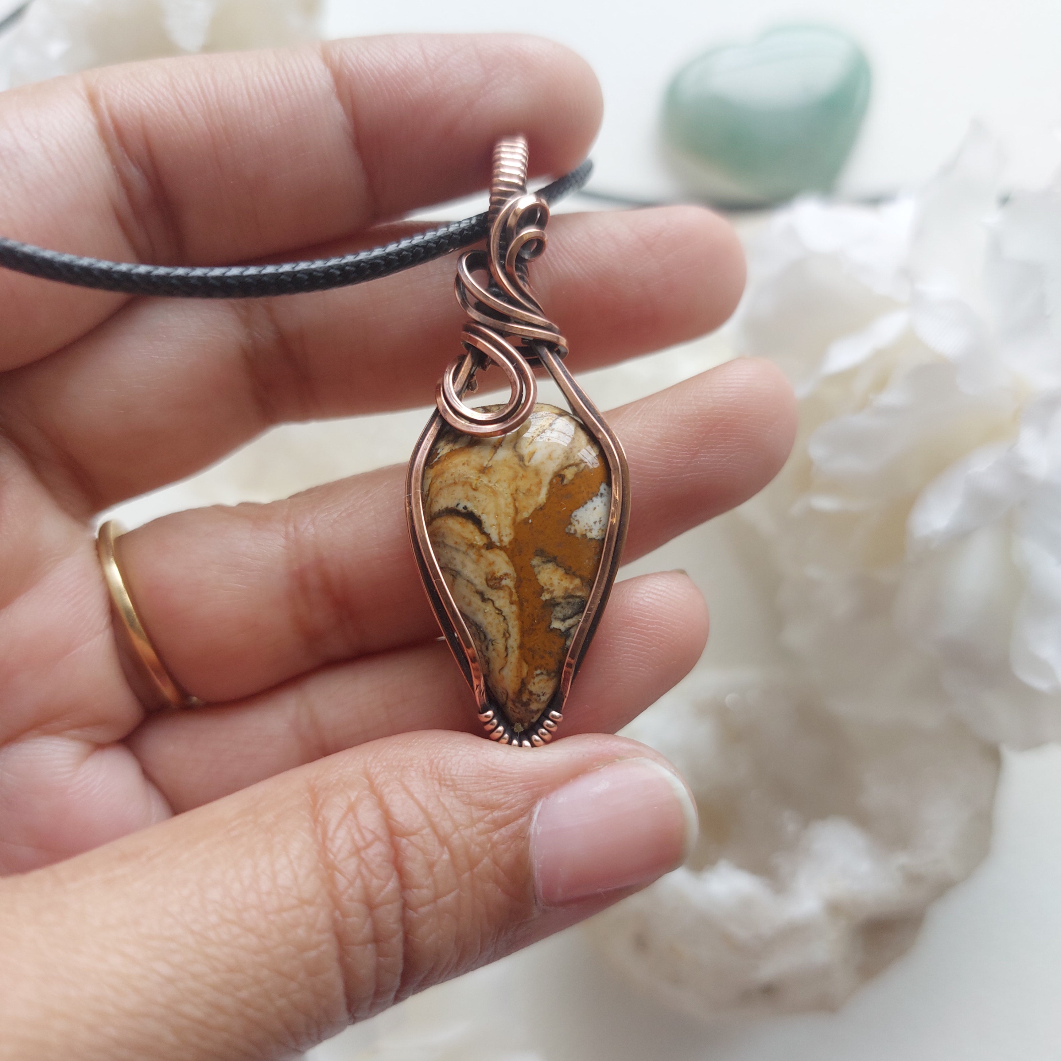Picture Jasper Copper Pendant – Handmade Earthy Crystal Necklace for Grounding & Inner Strength